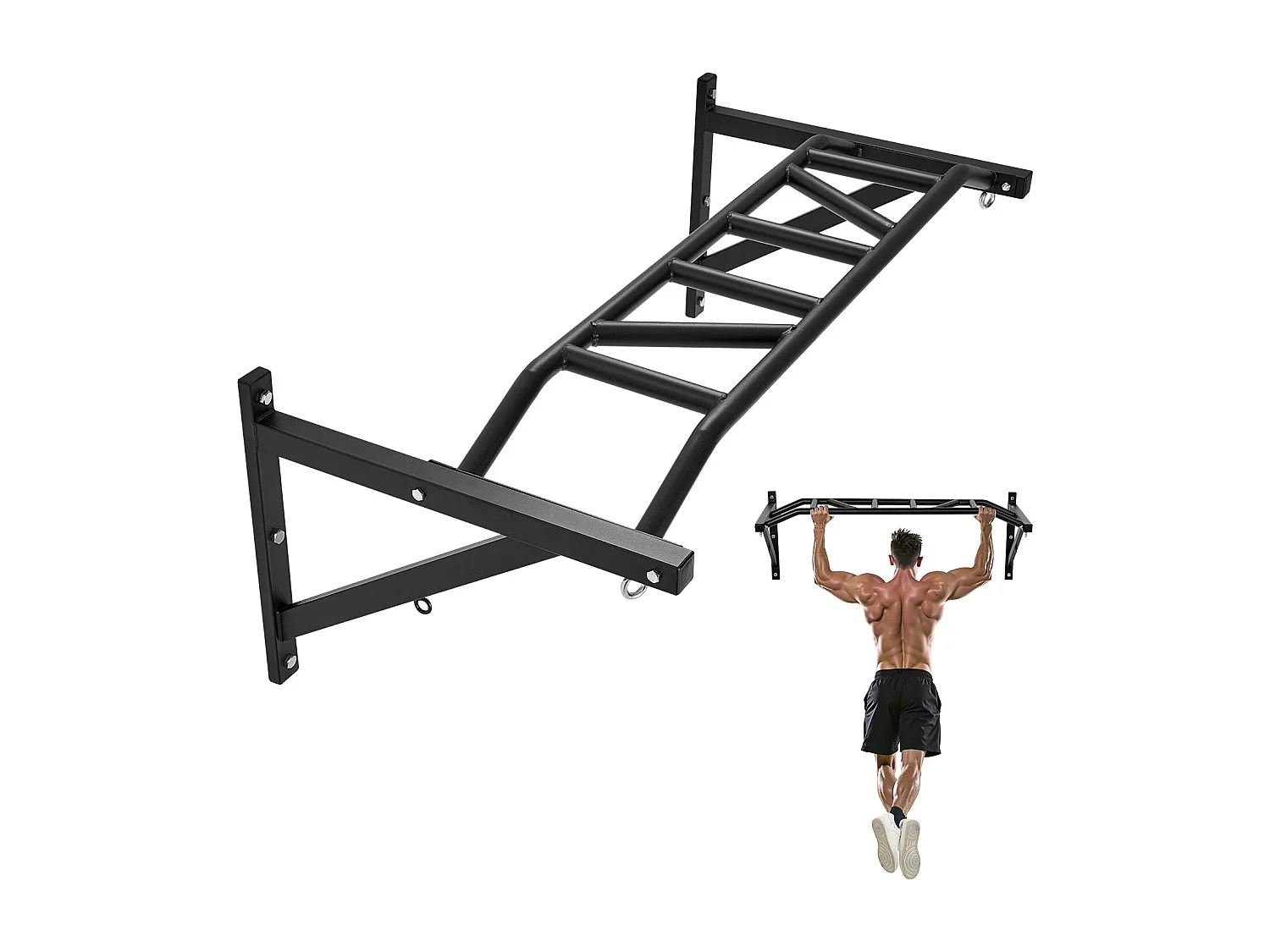 Barre de Traction Murale SucceBuy, Barre de Fitness Multi-Prise Multifonctionnelle, en Acier Robuste, 126 cm, Capacité de 200 kg, pour Salle de Sport