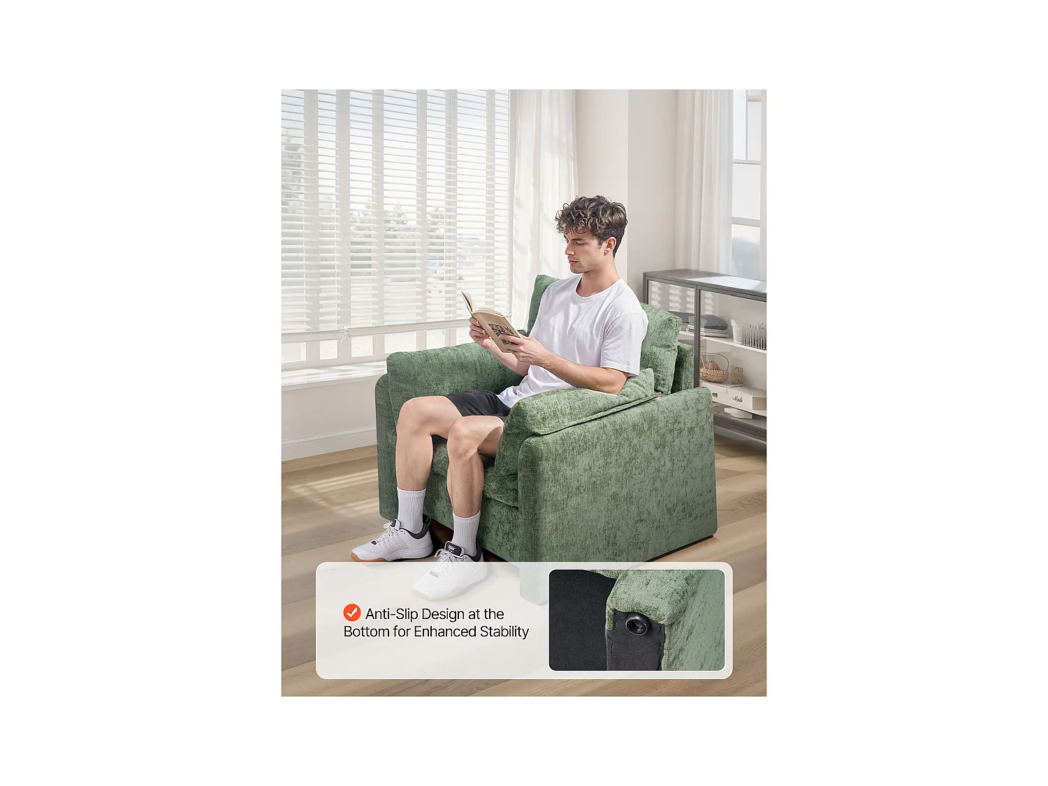 Fauteuil d'Appoint Vert SucceBuy, Chaise de Salon Moderne Rembourré avec Accoudoirs, Confortable et Simple, pour Salon, Chambre, Bureau