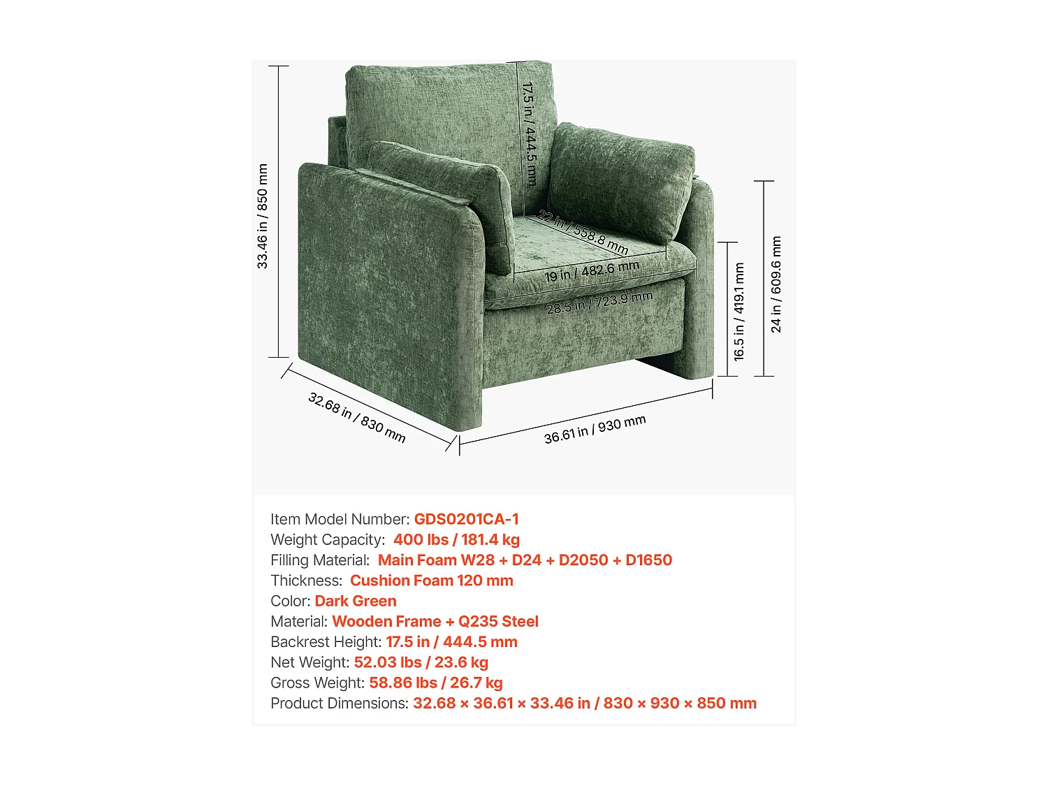 Sedia Rialzante Verde SucceBuy, Moderna Poltrona Imbottita con Braccioli, Comoda e Semplice, per Soggiorno, Camera da Letto, Ufficio