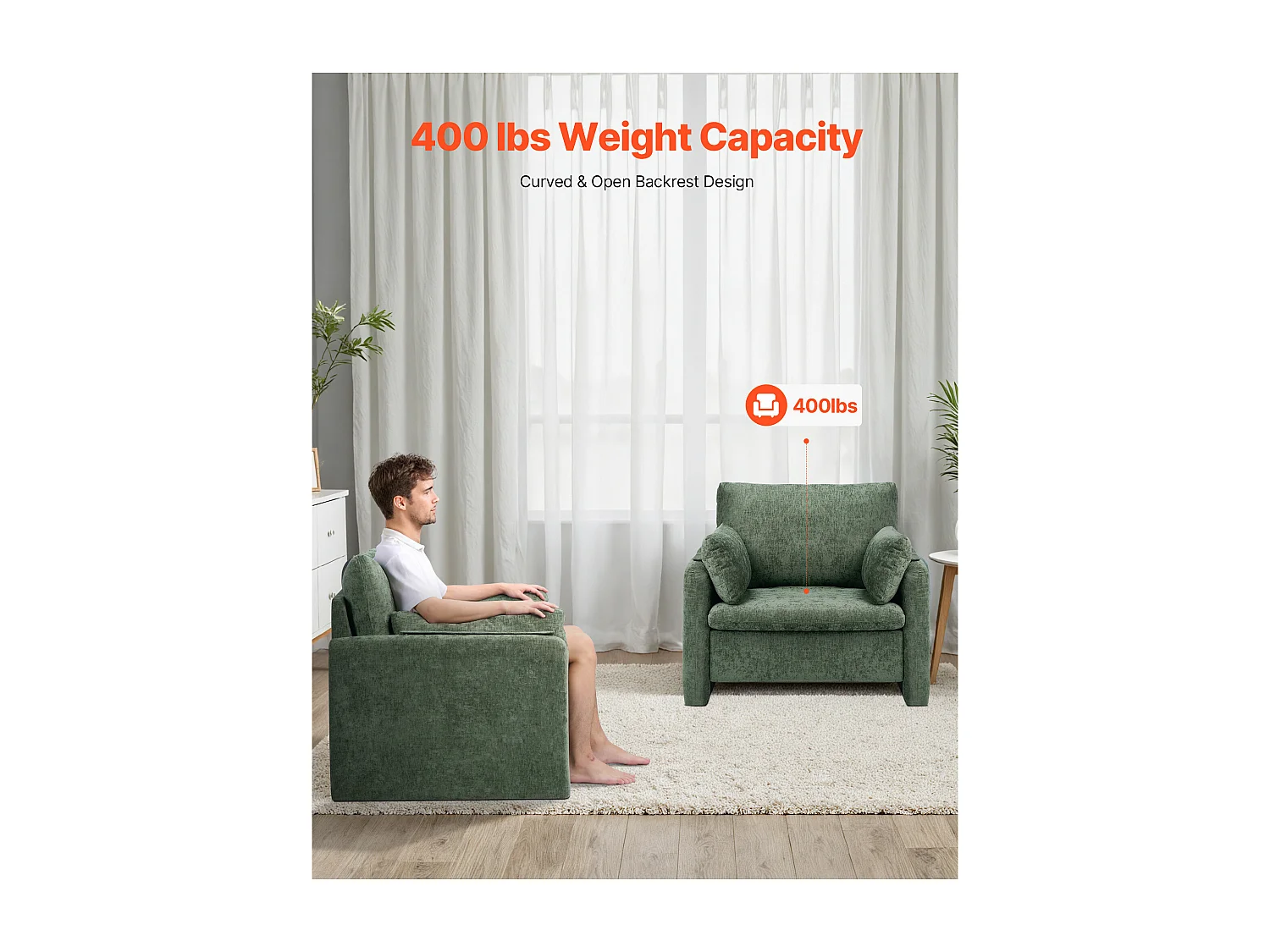 Sedia Rialzante Verde SucceBuy, Moderna Poltrona Imbottita con Braccioli, Comoda e Semplice, per Soggiorno, Camera da Letto, Ufficio