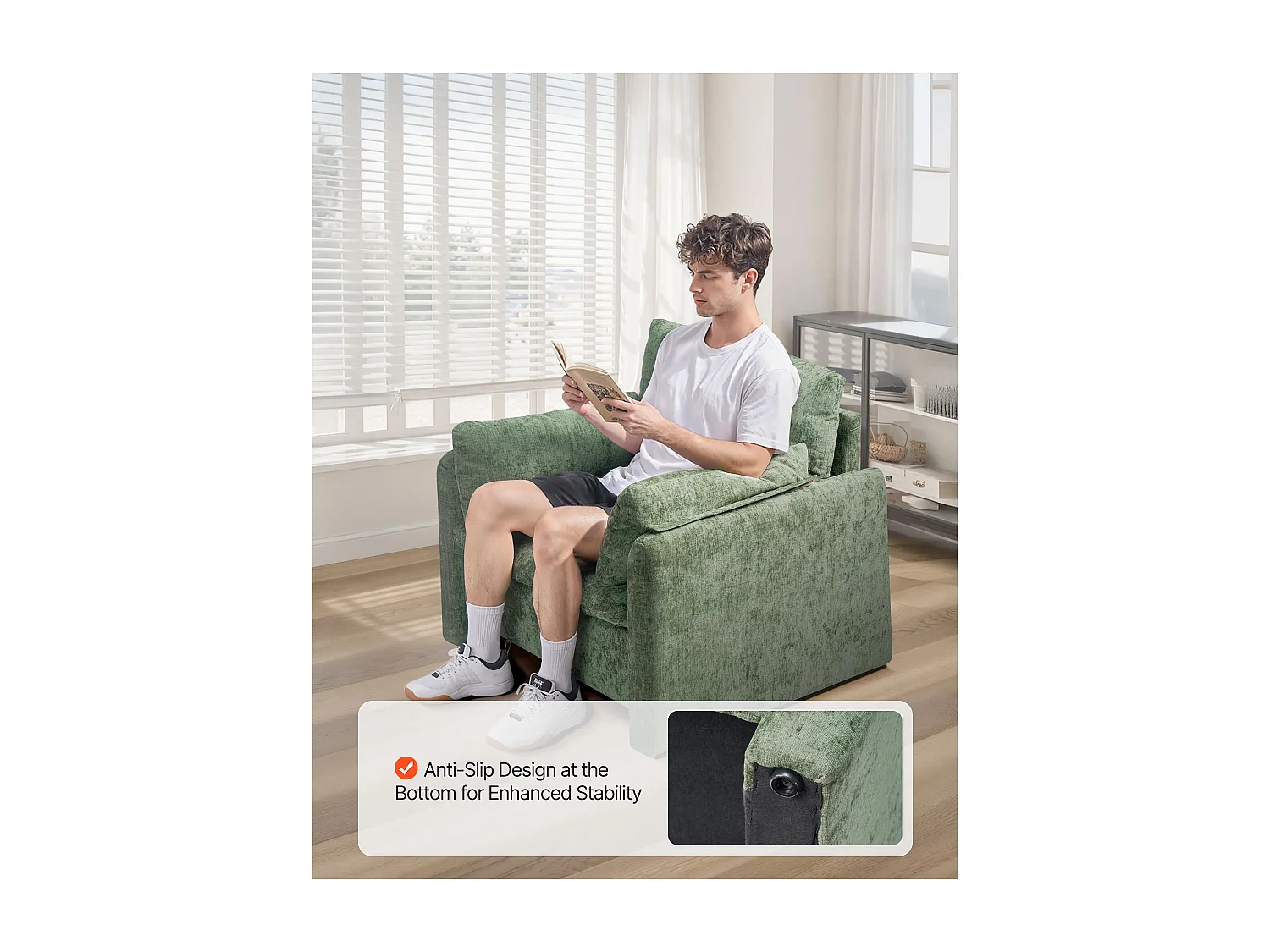 Sedia Rialzante Verde SucceBuy, Moderna Poltrona Imbottita con Braccioli, Comoda e Semplice, per Soggiorno, Camera da Letto, Ufficio