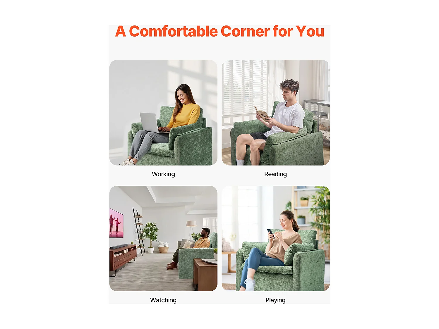 Sedia Rialzante Verde SucceBuy, Moderna Poltrona Imbottita con Braccioli, Comoda e Semplice, per Soggiorno, Camera da Letto, Ufficio