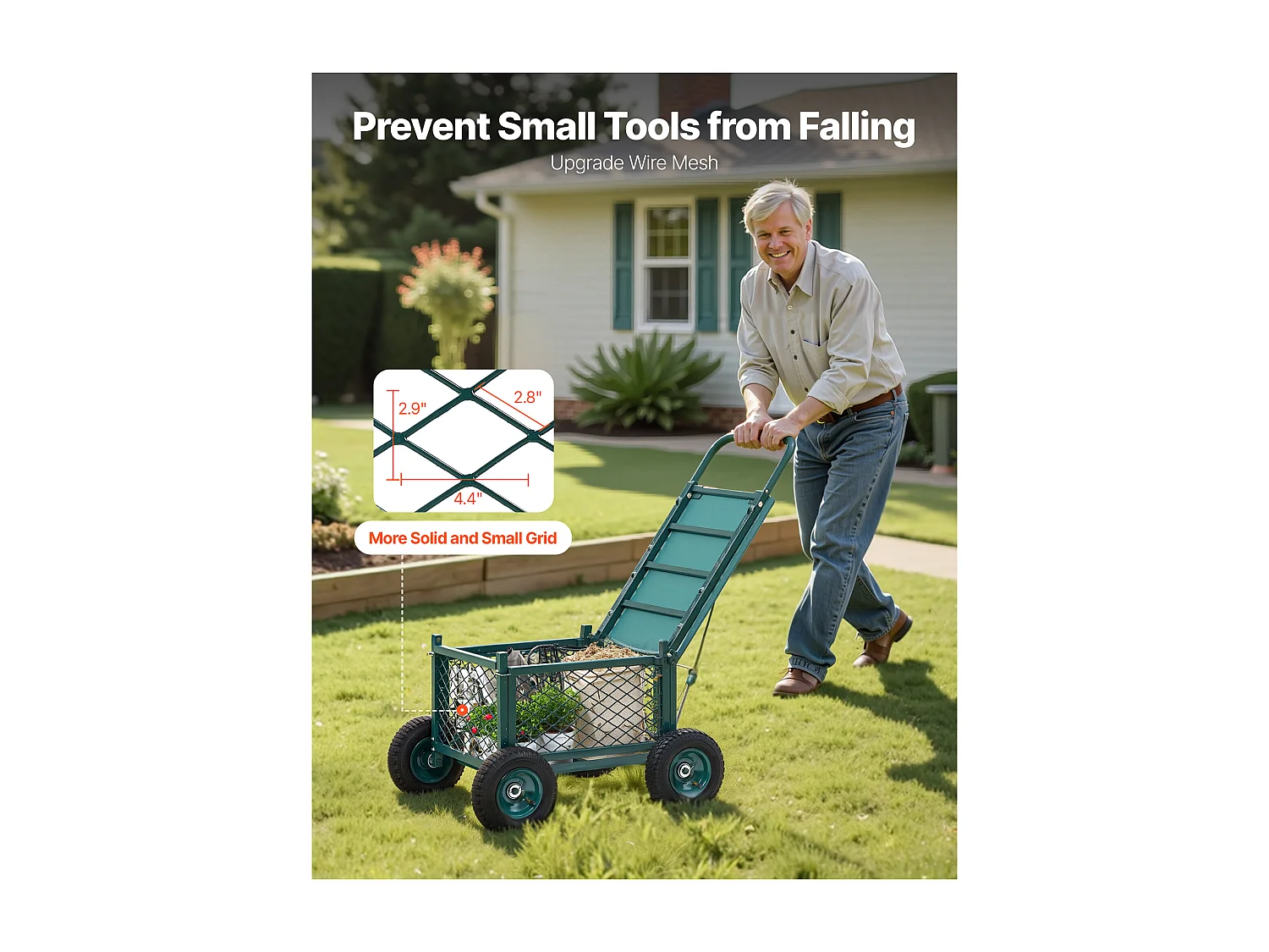 Siège de Jardin Roulant SucceBuy, Tabouret de Jardinage sur Roues Robuste avec Bac de Rangement, Capacité 181 kg, pour Plantation, Terrasse, Extérieur