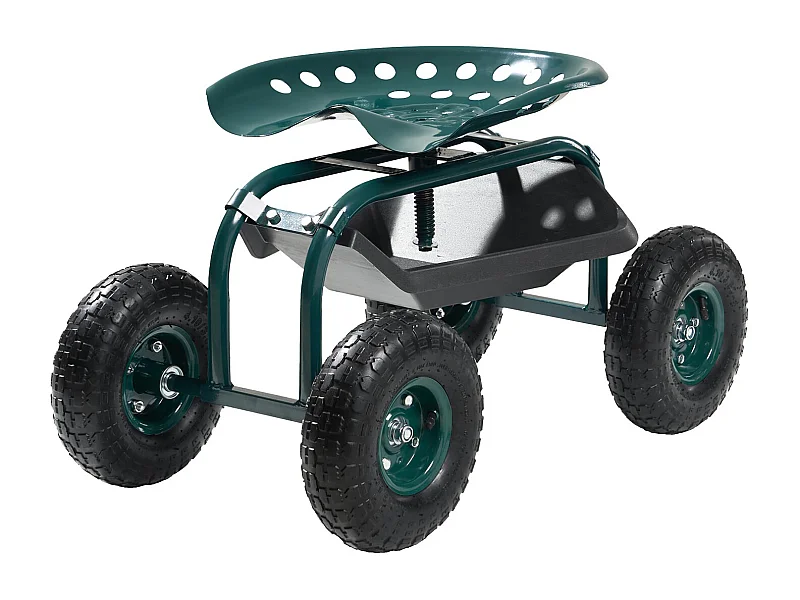 Sedia da Giardino con Rotelle SucceBuy, Robusto Sgabello da Giardinaggio su Ruote con Cestino Porta Attrezzi, Portata 136 kg, per Giardinaggio, Esterni