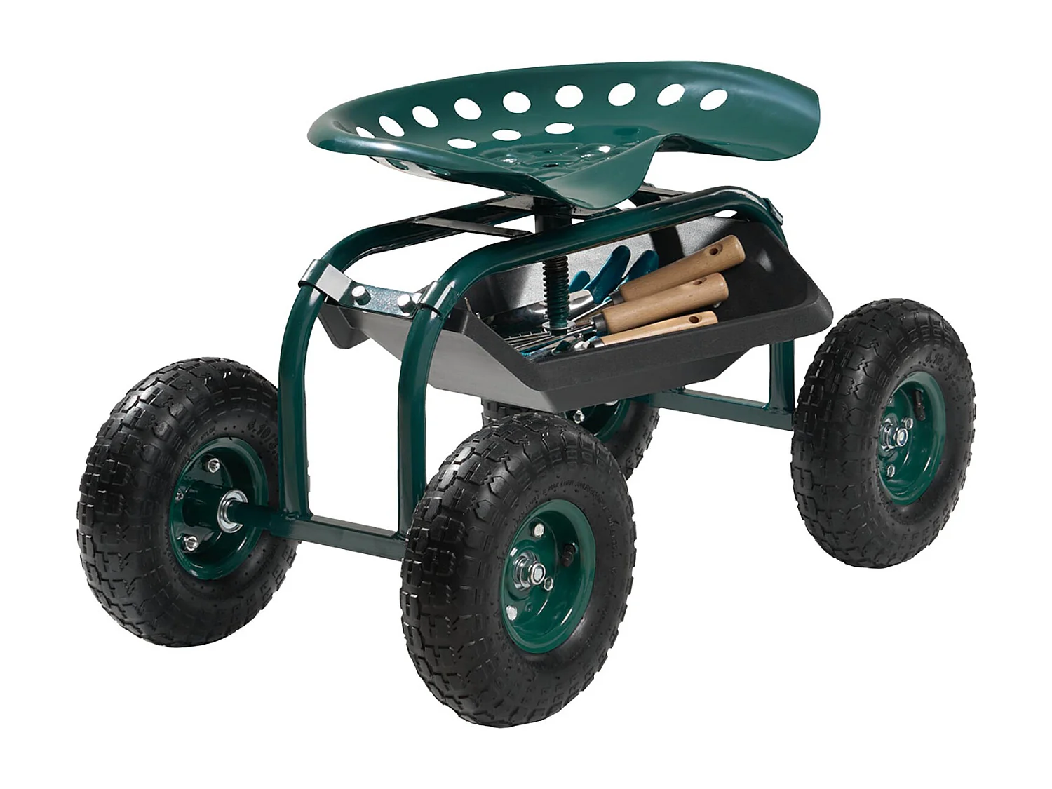 Asiento de Jardín con Ruedas SucceBuy, Taburete de Jardinería con Ruedas Robusto con Cesta de Almacenamiento para Herramientas, Capacidad 136 kg, para Exterior