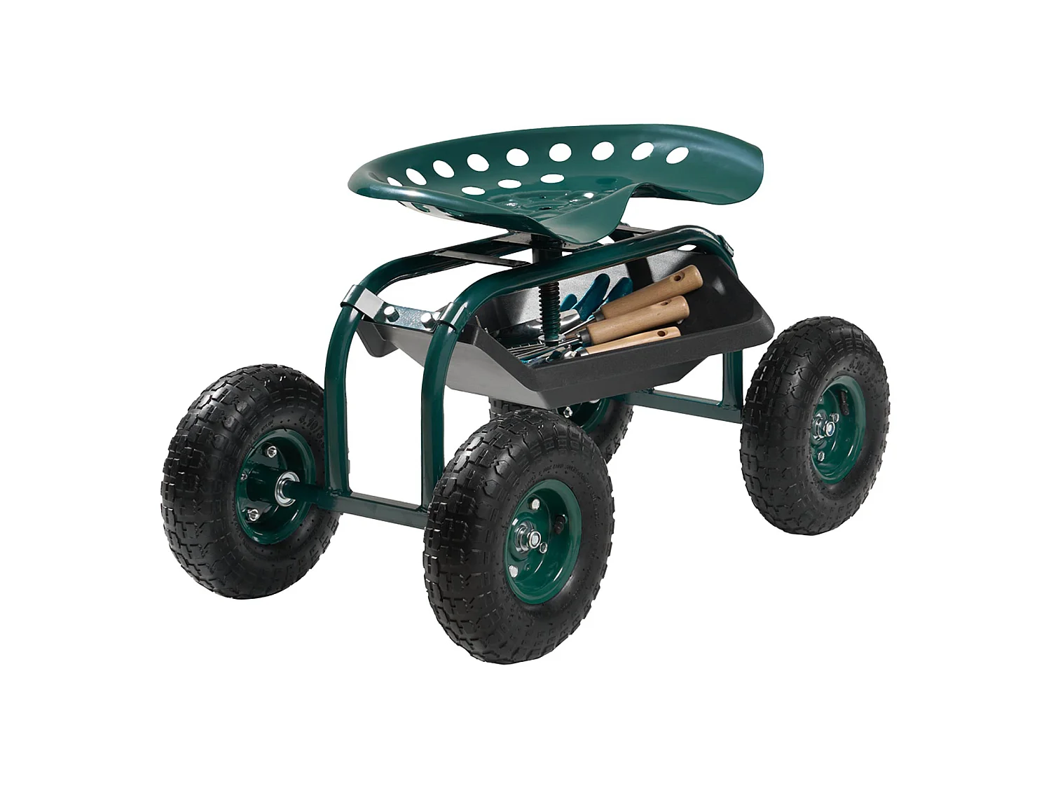Cadeira de Jardim com Rodas SucceBuy, Banco de Jardinagem com Rodas Robusto com Cesto de Arrumação para Ferramentas, Capacidade 136 kg, para Plantação, Exterior