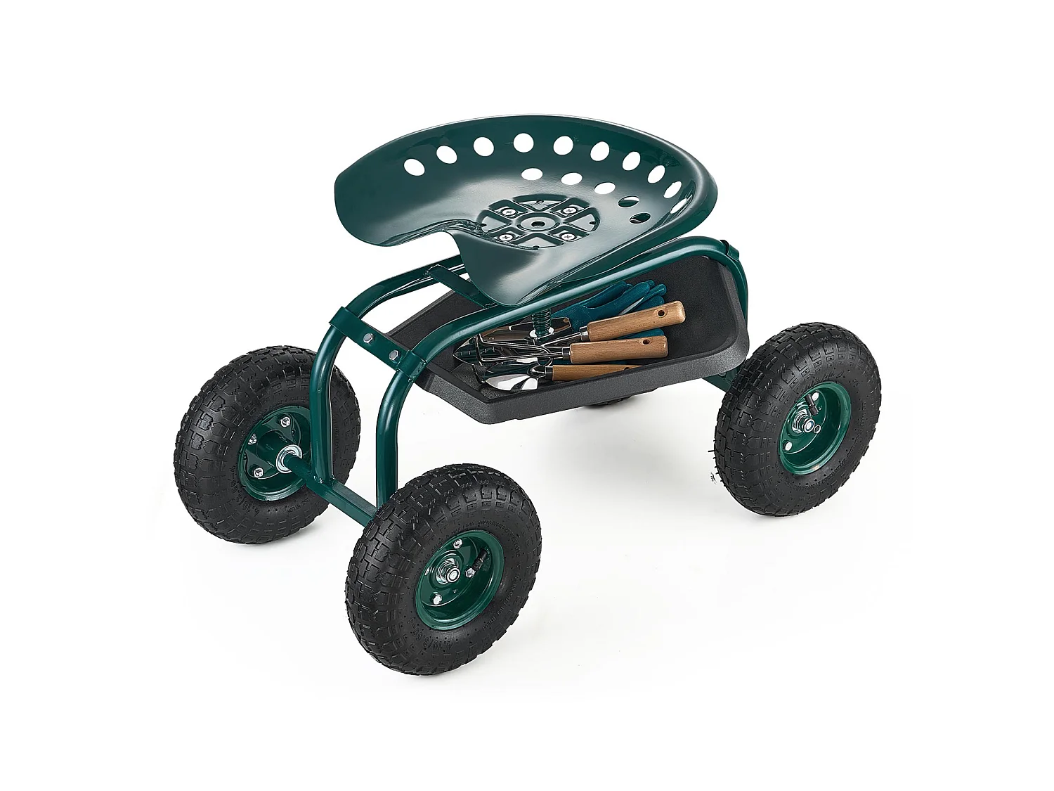 Cadeira de Jardim com Rodas SucceBuy, Banco de Jardinagem com Rodas Robusto com Cesto de Arrumação para Ferramentas, Capacidade 136 kg, para Plantação, Exterior