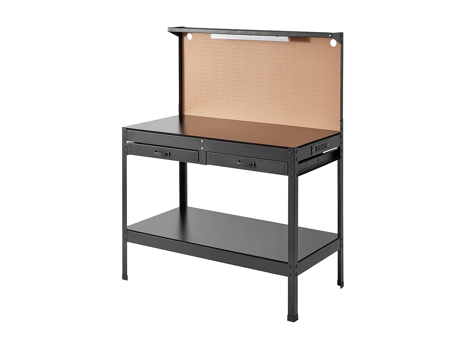 Table Établi en Acier A3 SucceBuy, Câble de 1,5 m, 4 Prises Secteur, 2 Ports USB, Capacité de 100 kg, 30 Crochets, Panneau Perforé, Robuste pour Garage