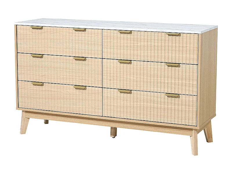 Kommode SucceBuy mit 6 Schubladen, Holzschrank mit Schiebe- und Kippschutz, Moderner Minimalistischer Stil, Helles Holz
