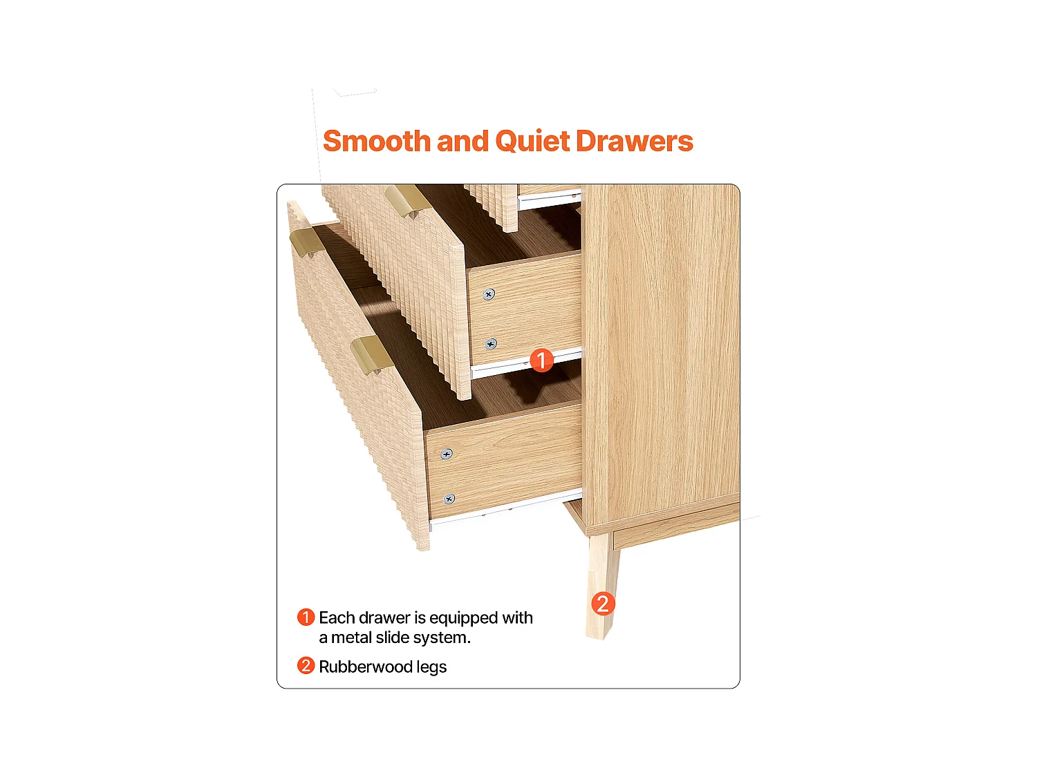 Commode SucceBuy à 6 tiroirs, Meuble de Rangement en Bois avec Système Coulissant et Anti-Basculement, Style Minimaliste Moderne, Bois Clair