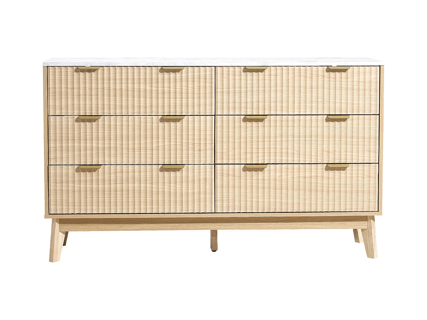 Commode SucceBuy à 6 tiroirs, Meuble de Rangement en Bois avec Système Coulissant et Anti-Basculement, Style Minimaliste Moderne, Bois Clair
