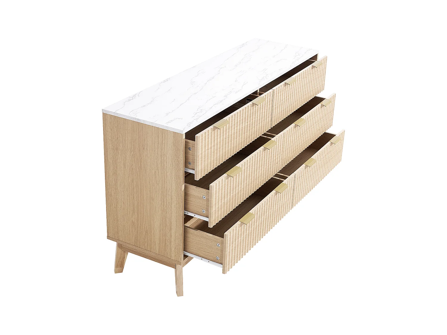 Commode SucceBuy à 6 tiroirs, Meuble de Rangement en Bois avec Système Coulissant et Anti-Basculement, Style Minimaliste Moderne, Bois Clair