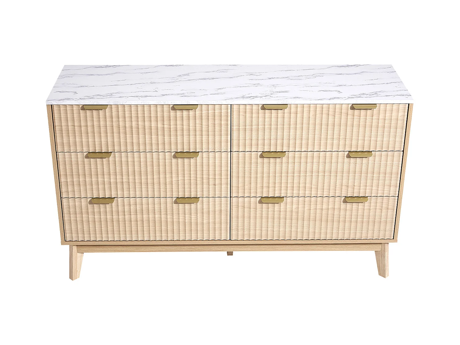 Commode SucceBuy à 6 tiroirs, Meuble de Rangement en Bois avec Système Coulissant et Anti-Basculement, Style Minimaliste Moderne, Bois Clair