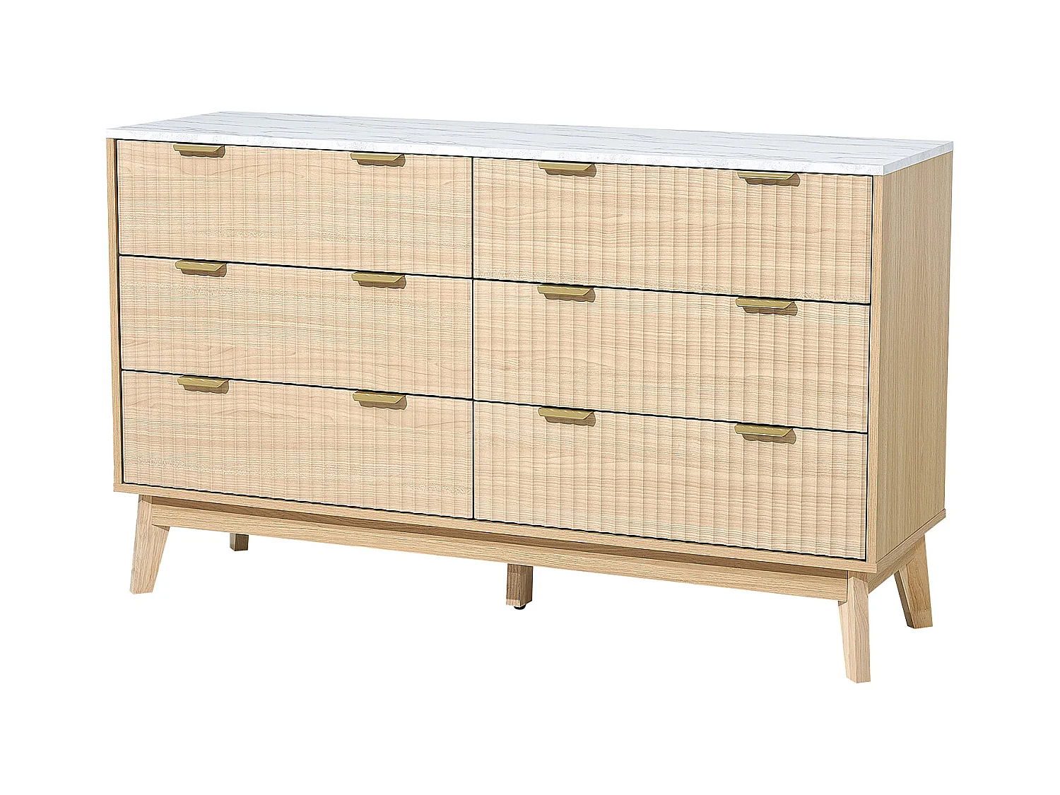 Commode SucceBuy à 6 tiroirs, Meuble de Rangement en Bois avec Système Coulissant et Anti-Basculement, Style Minimaliste Moderne, Bois Clair