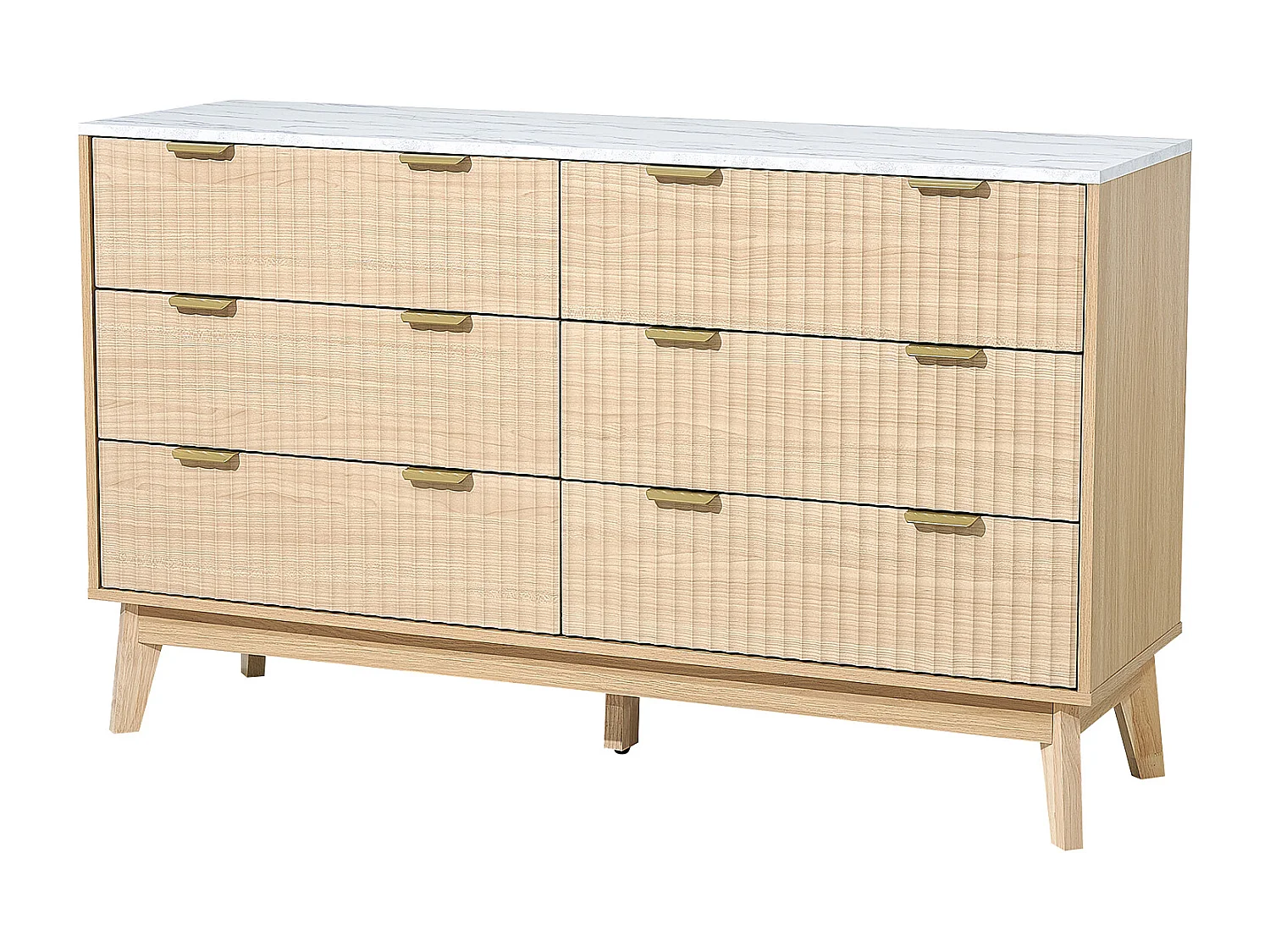 Commode SucceBuy à 6 tiroirs, Meuble de Rangement en Bois avec Système Coulissant et Anti-Basculement, Style Minimaliste Moderne, Bois Clair