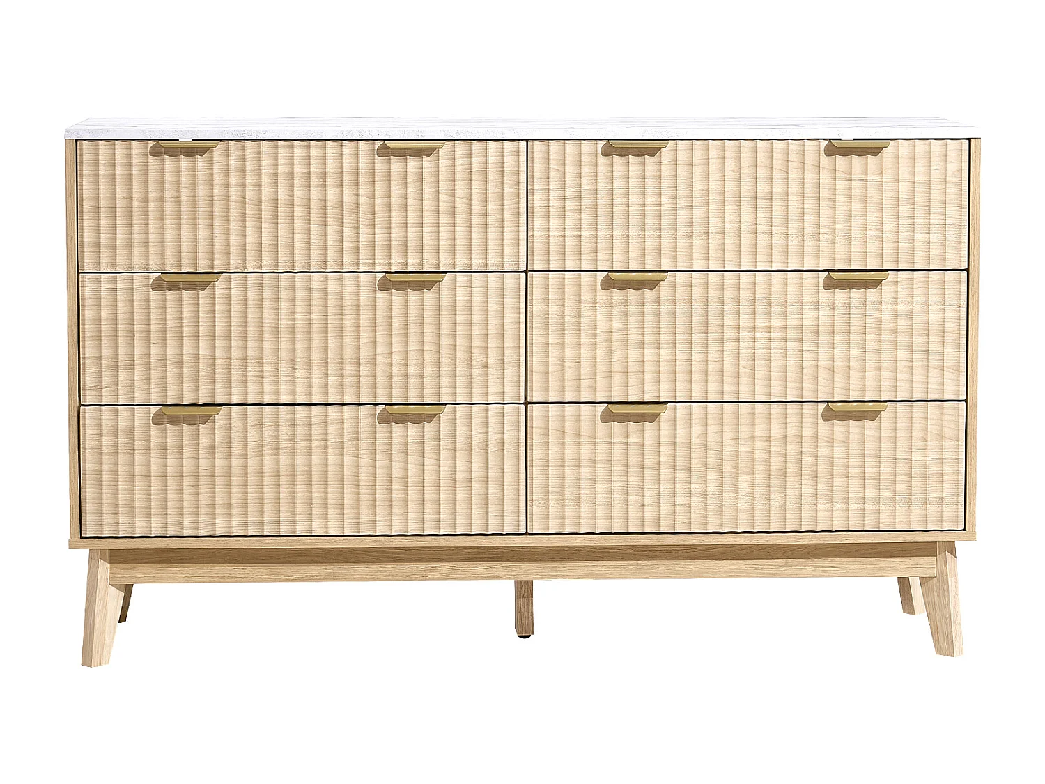 Commode SucceBuy à 6 tiroirs, Meuble de Rangement en Bois avec Système Coulissant et Anti-Basculement, Style Minimaliste Moderne, Bois Clair