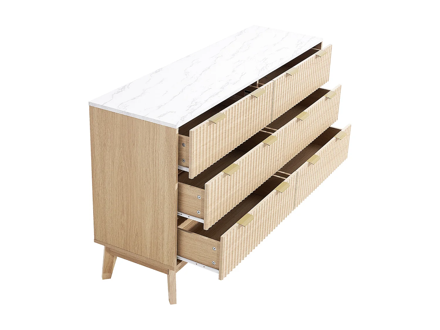 Commode SucceBuy à 6 tiroirs, Meuble de Rangement en Bois avec Système Coulissant et Anti-Basculement, Style Minimaliste Moderne, Bois Clair