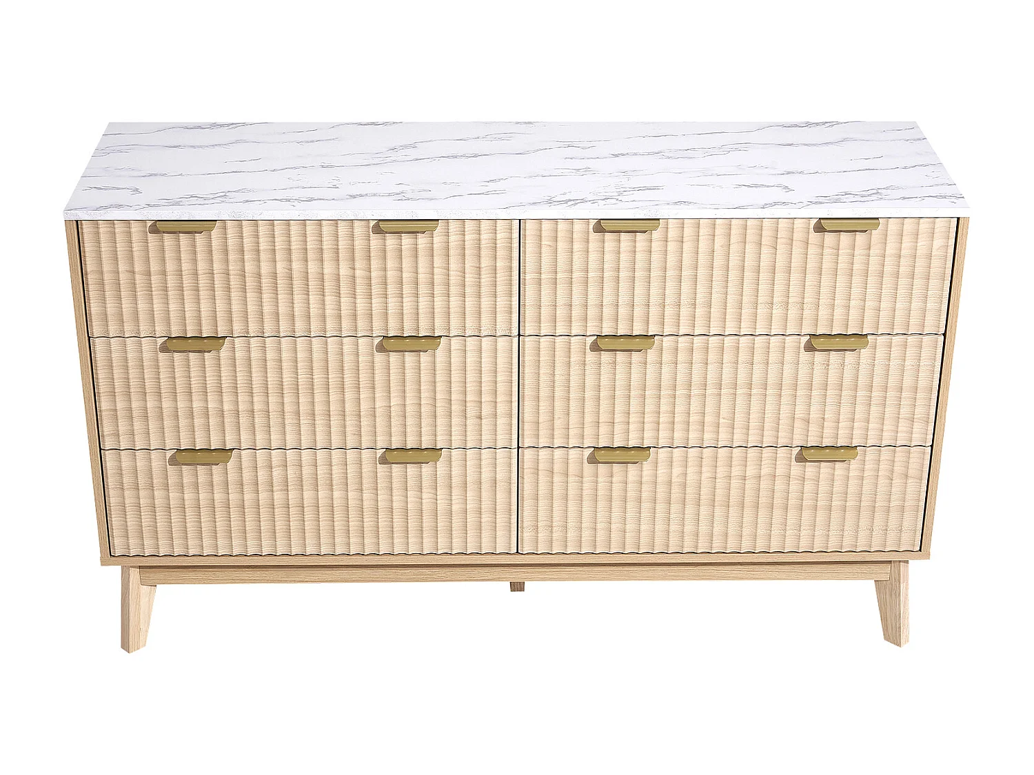 Commode SucceBuy à 6 tiroirs, Meuble de Rangement en Bois avec Système Coulissant et Anti-Basculement, Style Minimaliste Moderne, Bois Clair