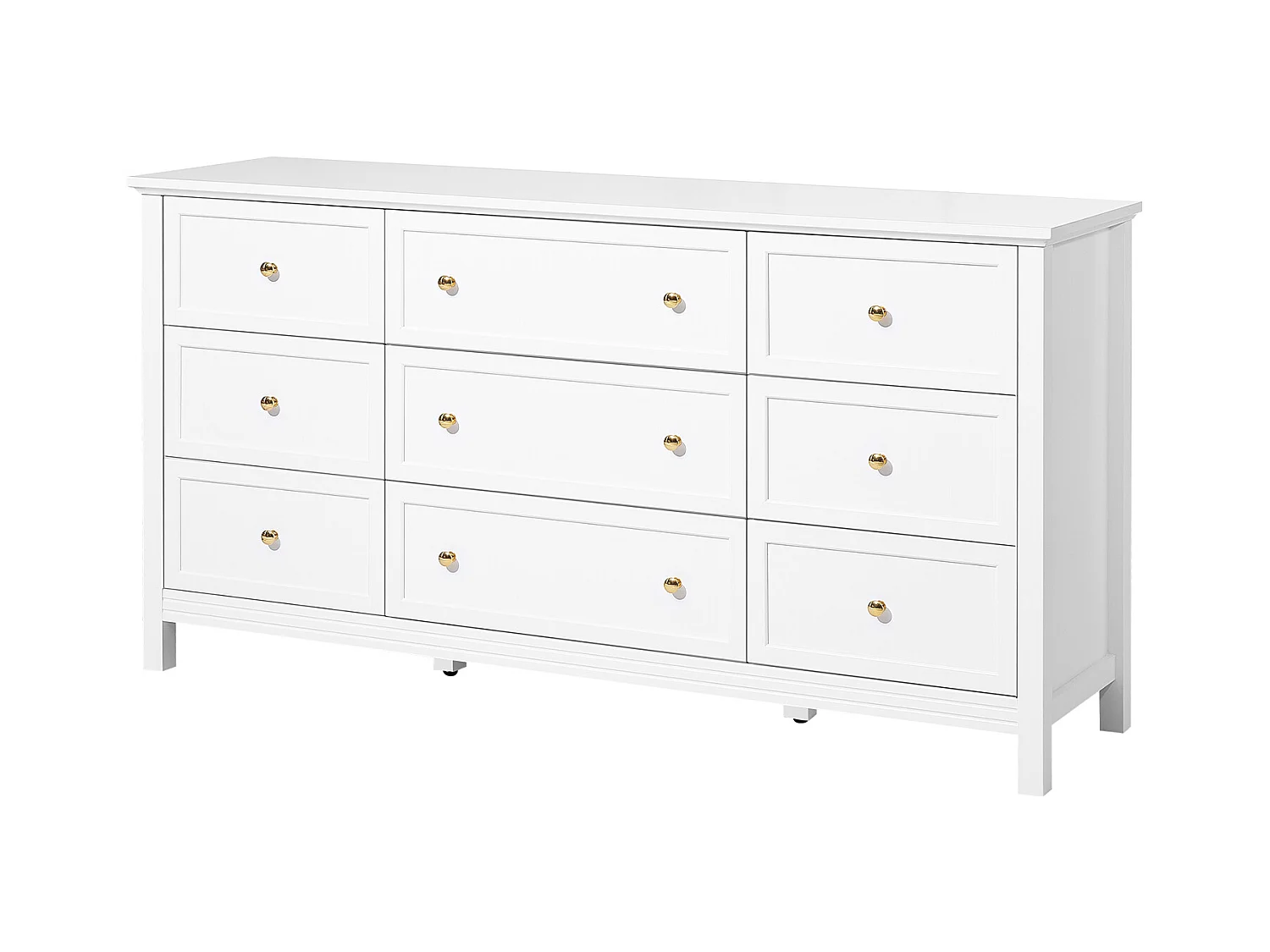 Commode SucceBuy à 9 Tiroirs, Meuble de Rangement en Bois avec Système Coulissant et Anti-Basculement, Style Rétro Minimaliste, Armoire pour Salon, Blanc