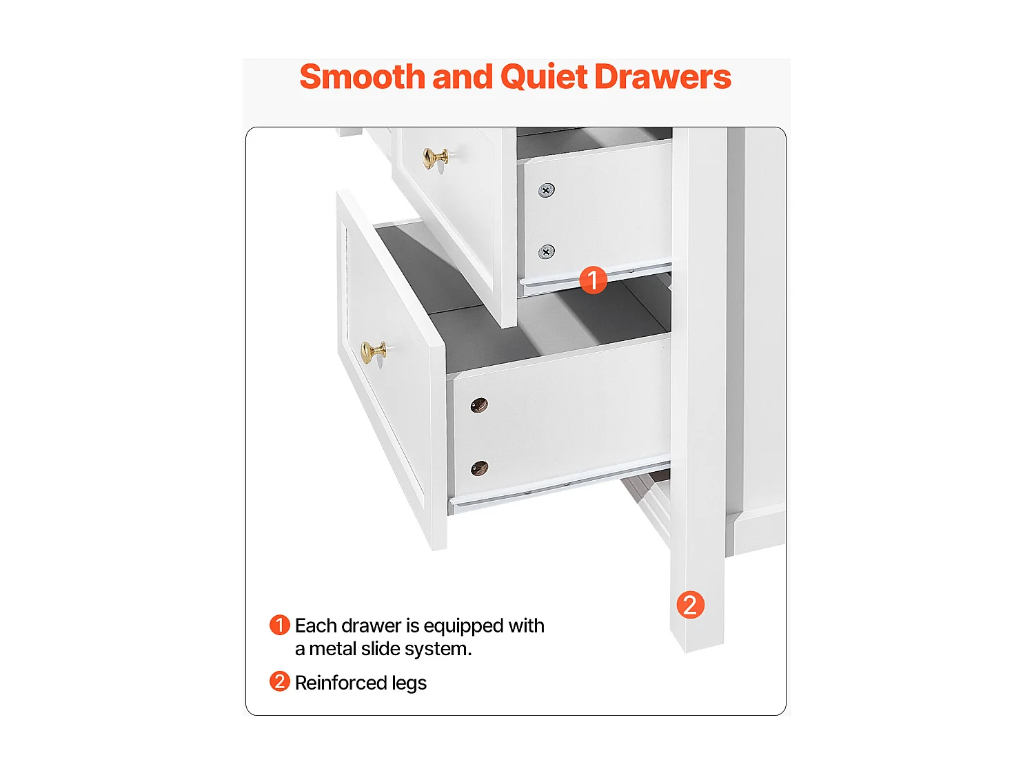 Komoda SucceBuy z 9 Szufladami, Drewniana Szafka z Systemem Przesuwnym i Antypoślizgowym, Minimalistyczny Styl Retro, Szafka do Salonu, Biała