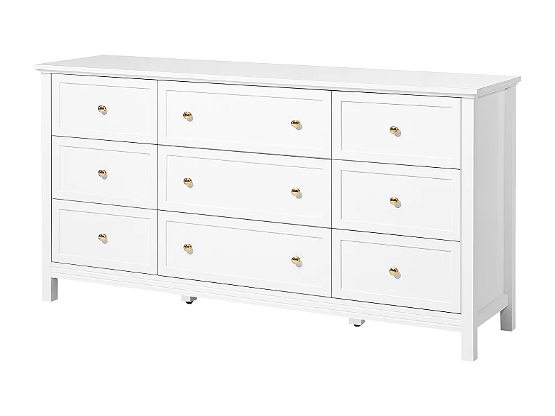 Cómoda SucceBuy com 9 Gavetas, Armário em Madeira com Sistema Deslizante e Antitombamento, Estilo Retro Minimalista, Armário para Sala de Estar, Branco