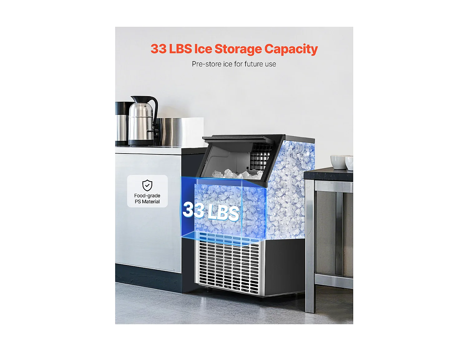 Machine à Glaçons SucceBuy Autonome, Capacité de Production 59 kg/24 h, Affichage Numérique LED et Fonction Autonettoyante, pour Bar, Bureau