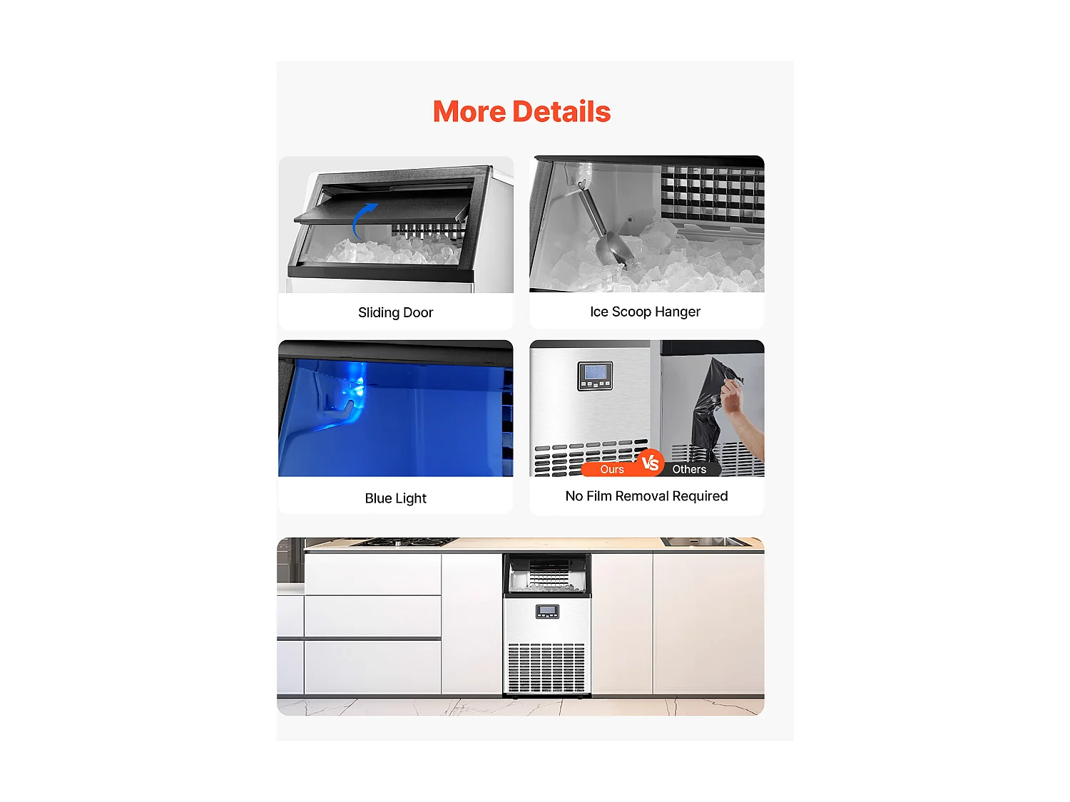 Machine à Glaçons SucceBuy Autonome, Capacité de Production 59 kg/24 h, Affichage Numérique LED et Fonction Autonettoyante, pour Bar, Bureau