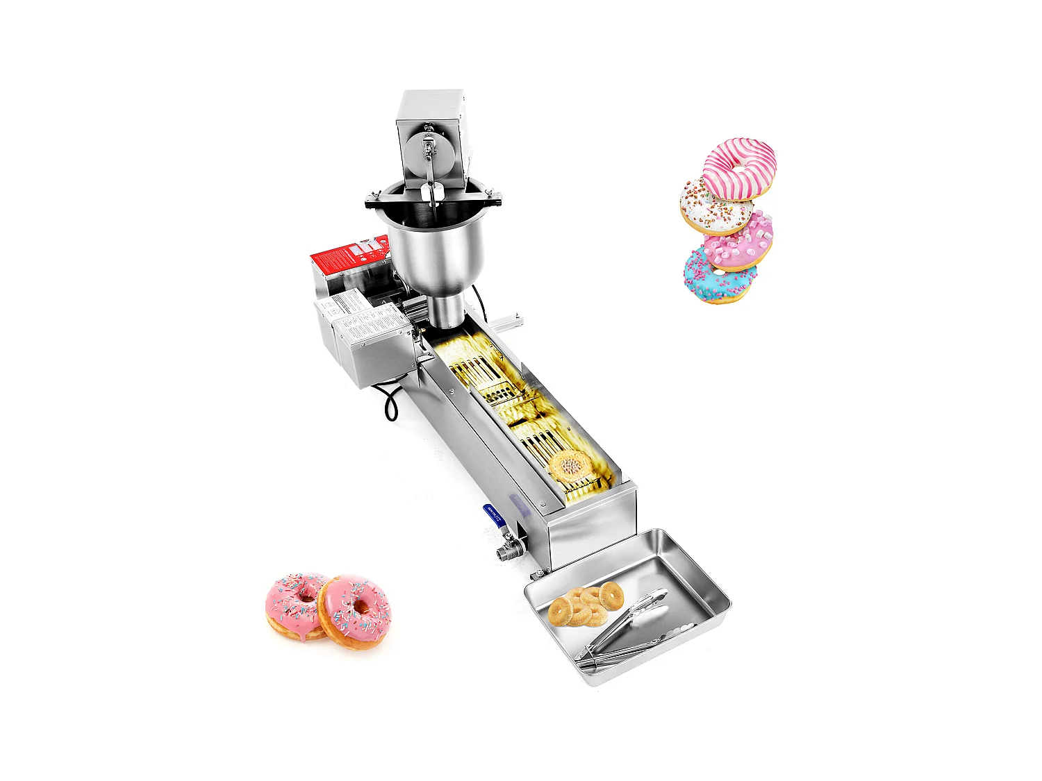 Machine à Beignets SucceBuy Automatique Commerciale, Appareil à Donuts Électrique à une Rangée, Friteuse en Acier Inoxydable, Comptage Automatique