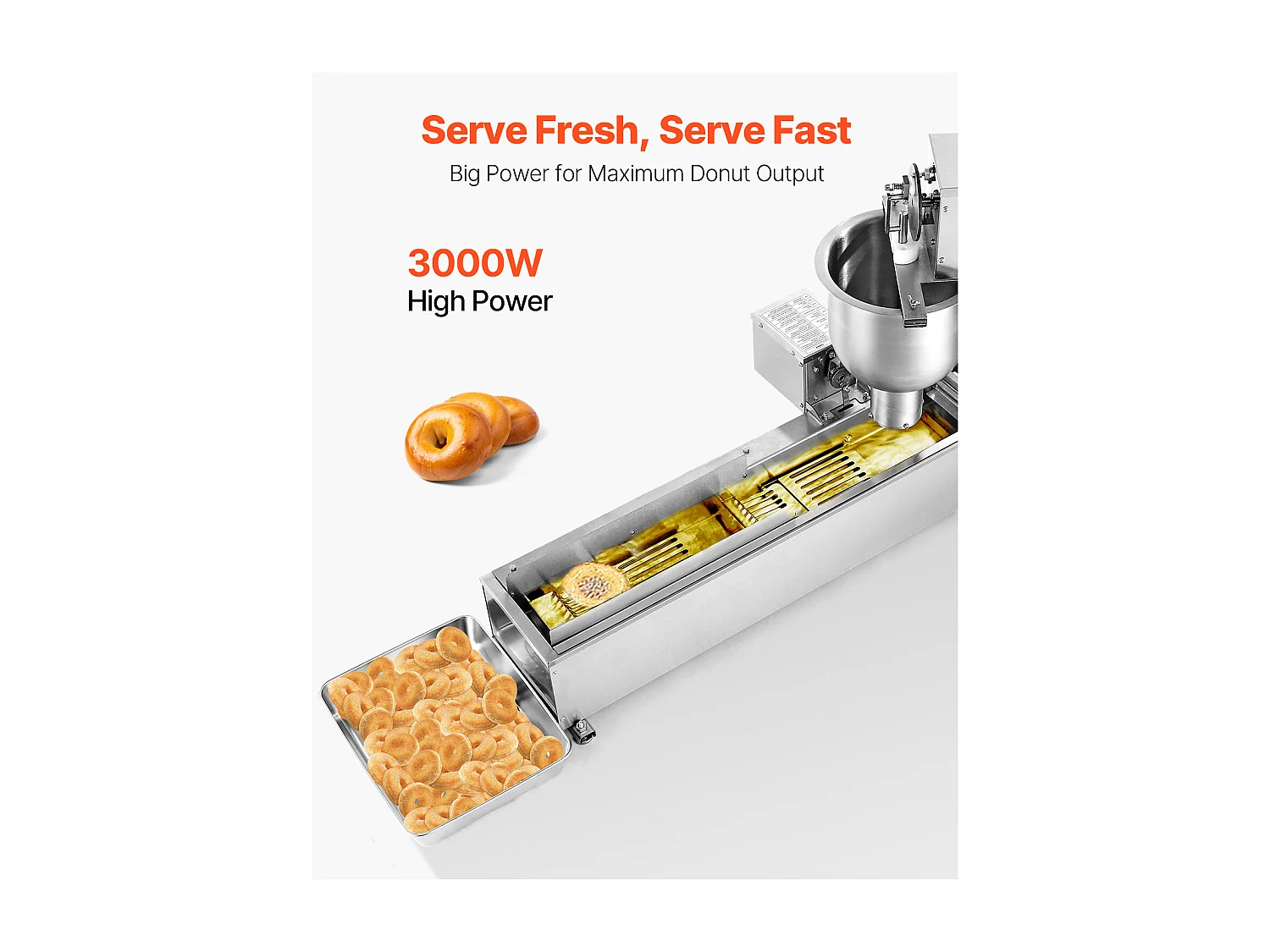 Commerciële Automatische Donutmaker SucceBuy, Elektrische Donutmaker met Één Rij, RVS Friteuse, Automatische Teller