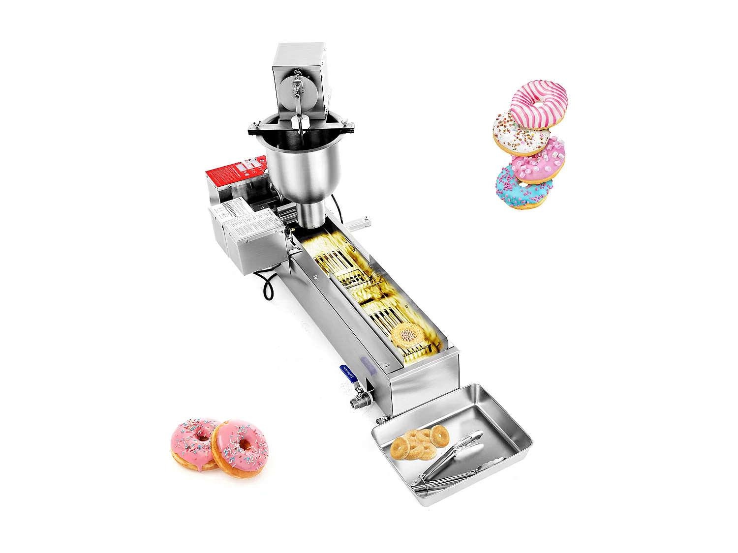 Commerciële Automatische Donutmaker SucceBuy, Elektrische Donutmaker met Één Rij, RVS Friteuse, Automatische Teller