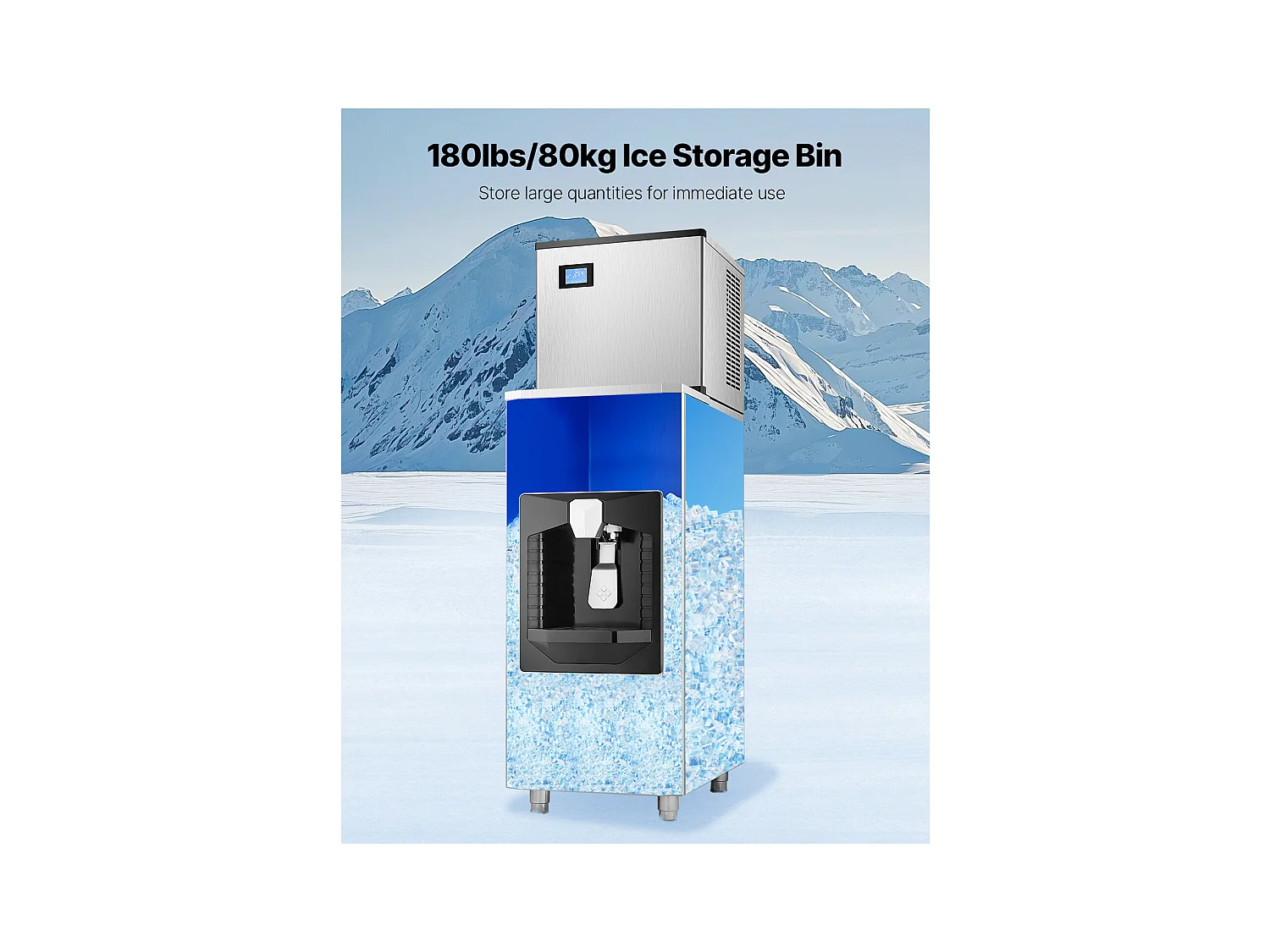 Distributeur de Glaçons SucceBuy, 9 kg/min, Distribution Automatique avec Broyeur, Pieds Réglables en Hauteur, pour Machine à Glaçons Bureau