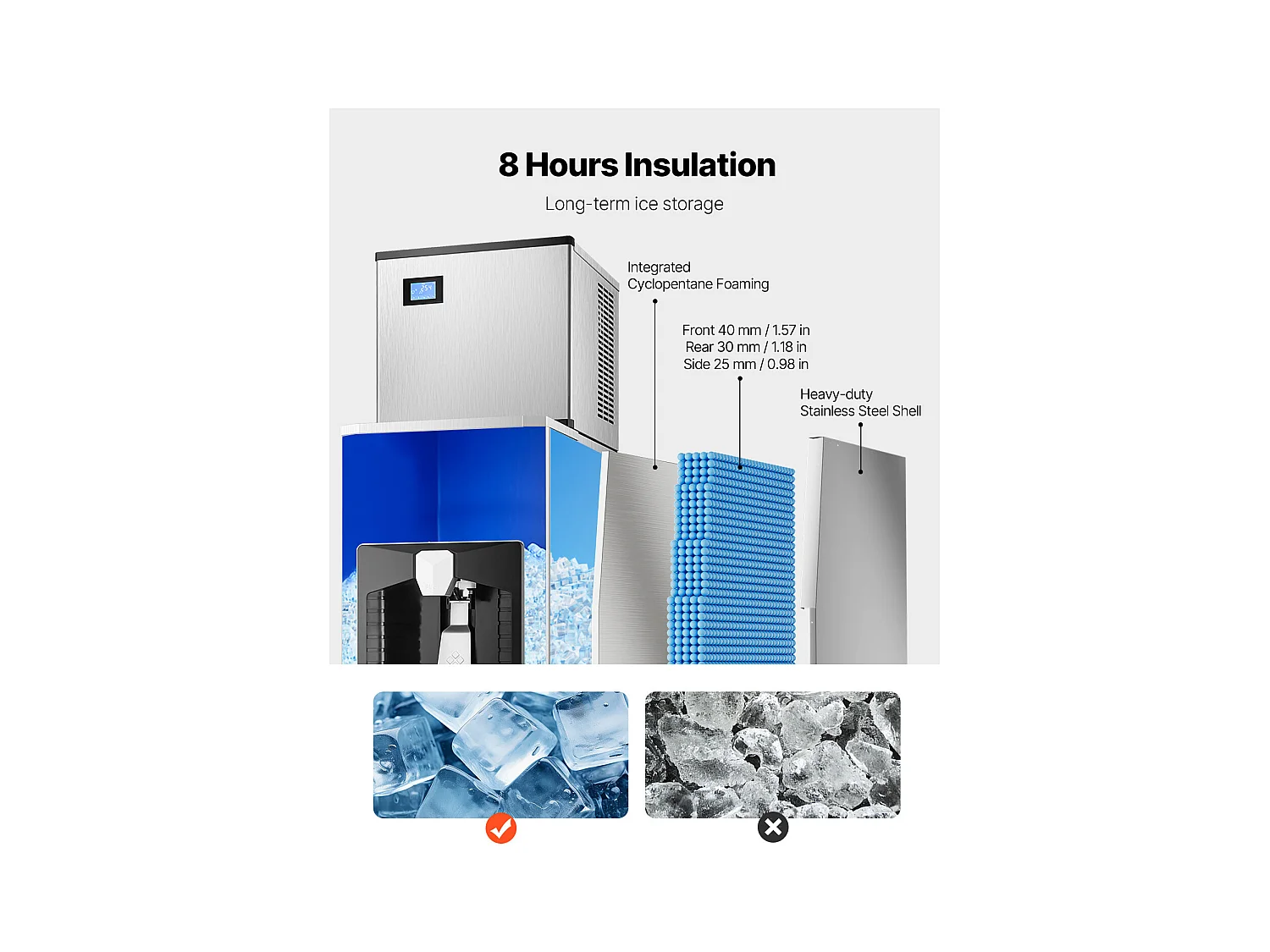 Distributeur de Glaçons SucceBuy, 9 kg/min, Distribution Automatique avec Broyeur, Pieds Réglables en Hauteur, pour Machine à Glaçons Bureau