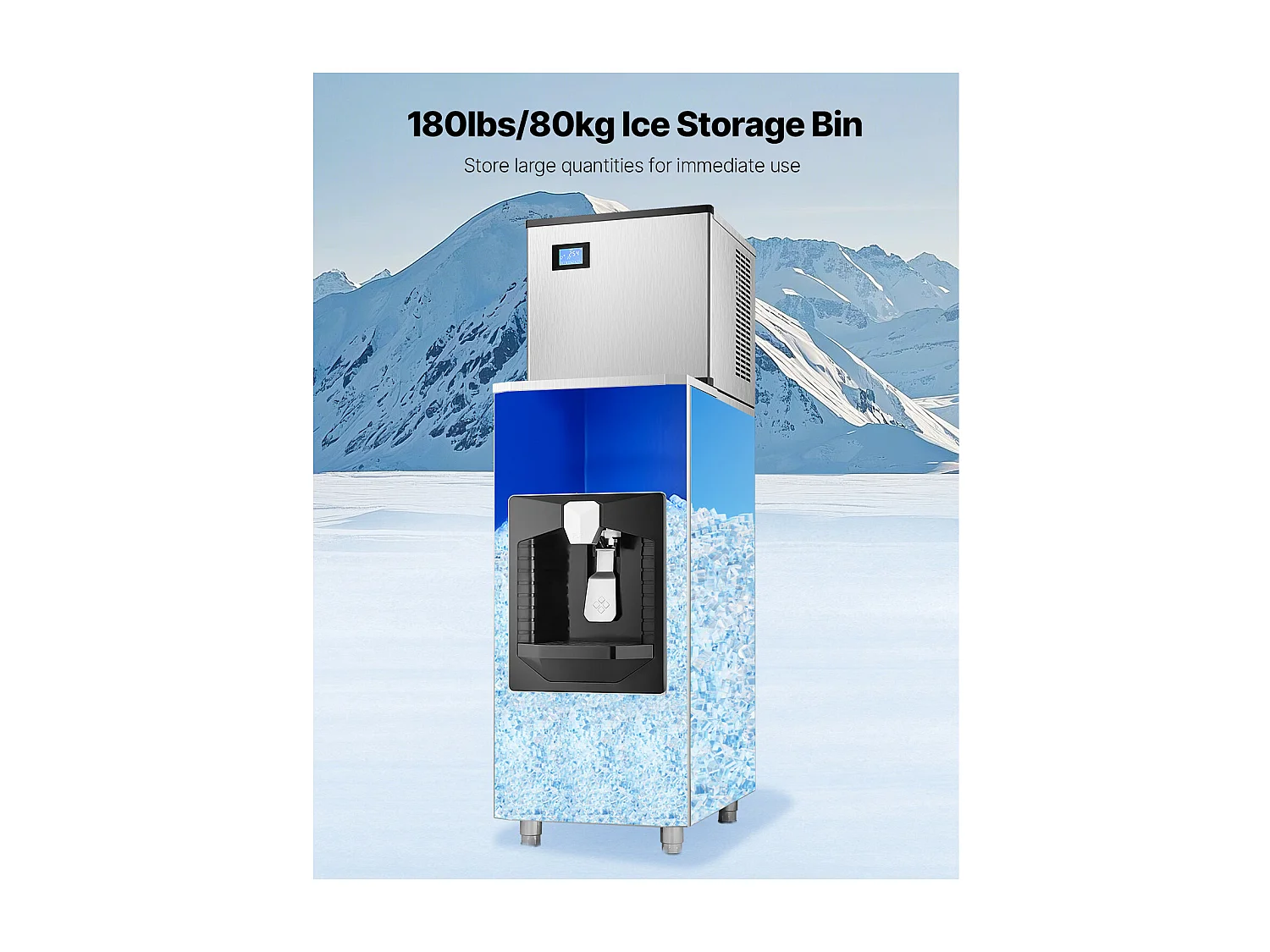 Distributeur de Glaçons SucceBuy, 9 kg/min, Distribution Automatique avec Broyeur, Pieds Réglables en Hauteur, pour Machine à Glaçons Bureau