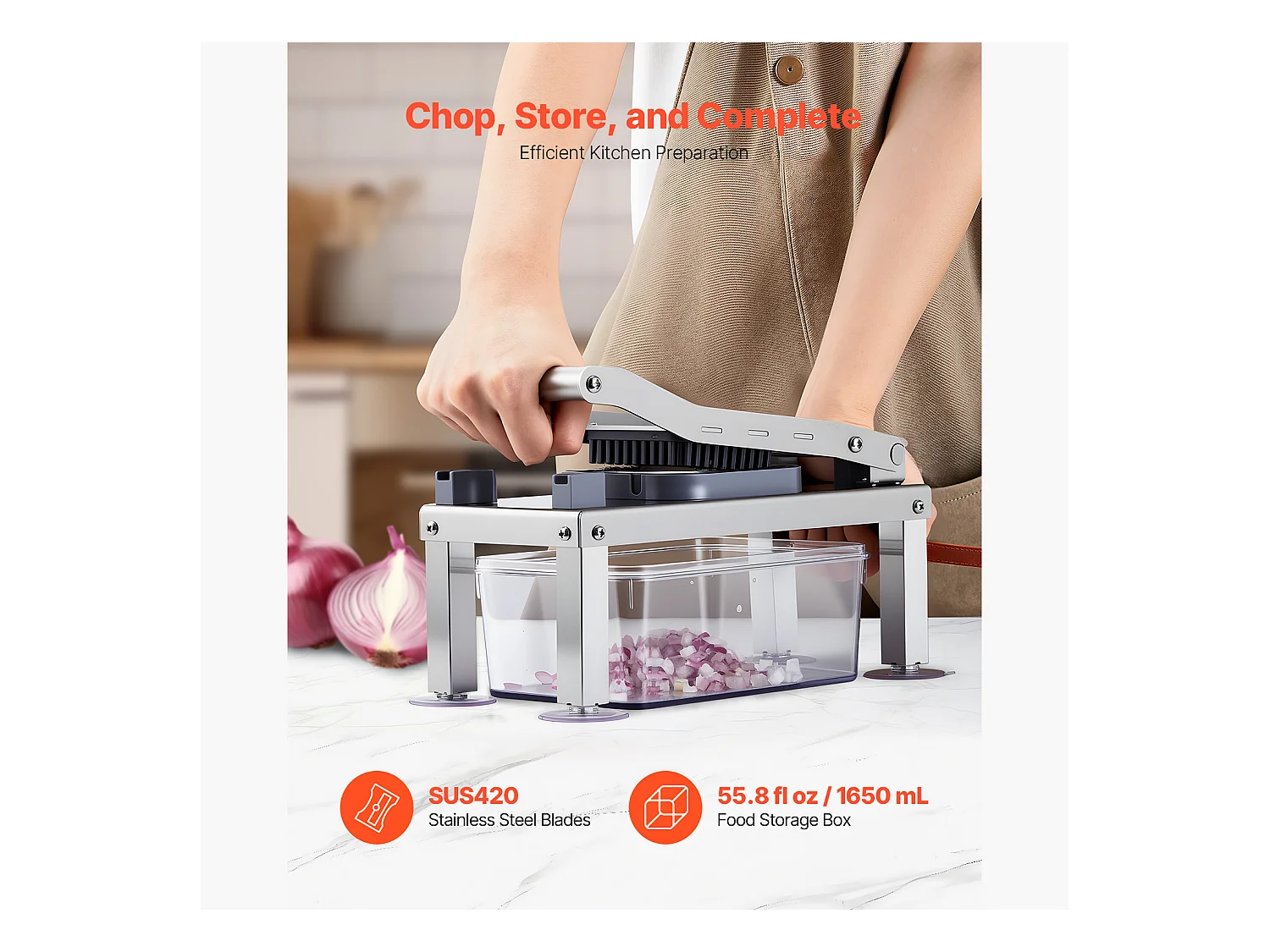 Mandoline Cuisine Hachoir SucceBuy,  avec 8 Lames en Acier Inoxydable et Récipient, Coupe Oignons et Pommes de Terre, Gadgets de Cuisine Hachage Rapide