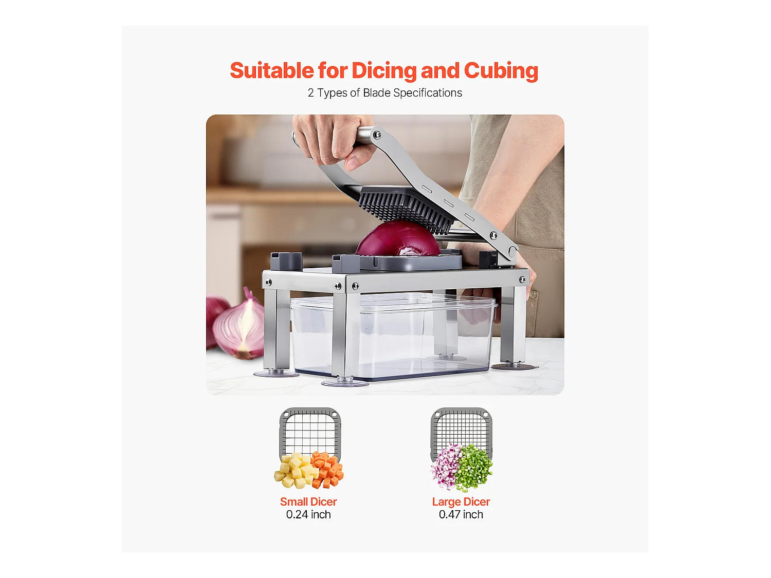 Mandoline Cuisine Hachoir SucceBuy,  avec 8 Lames en Acier Inoxydable et Récipient, Coupe Oignons et Pommes de Terre, Gadgets de Cuisine Hachage Rapide