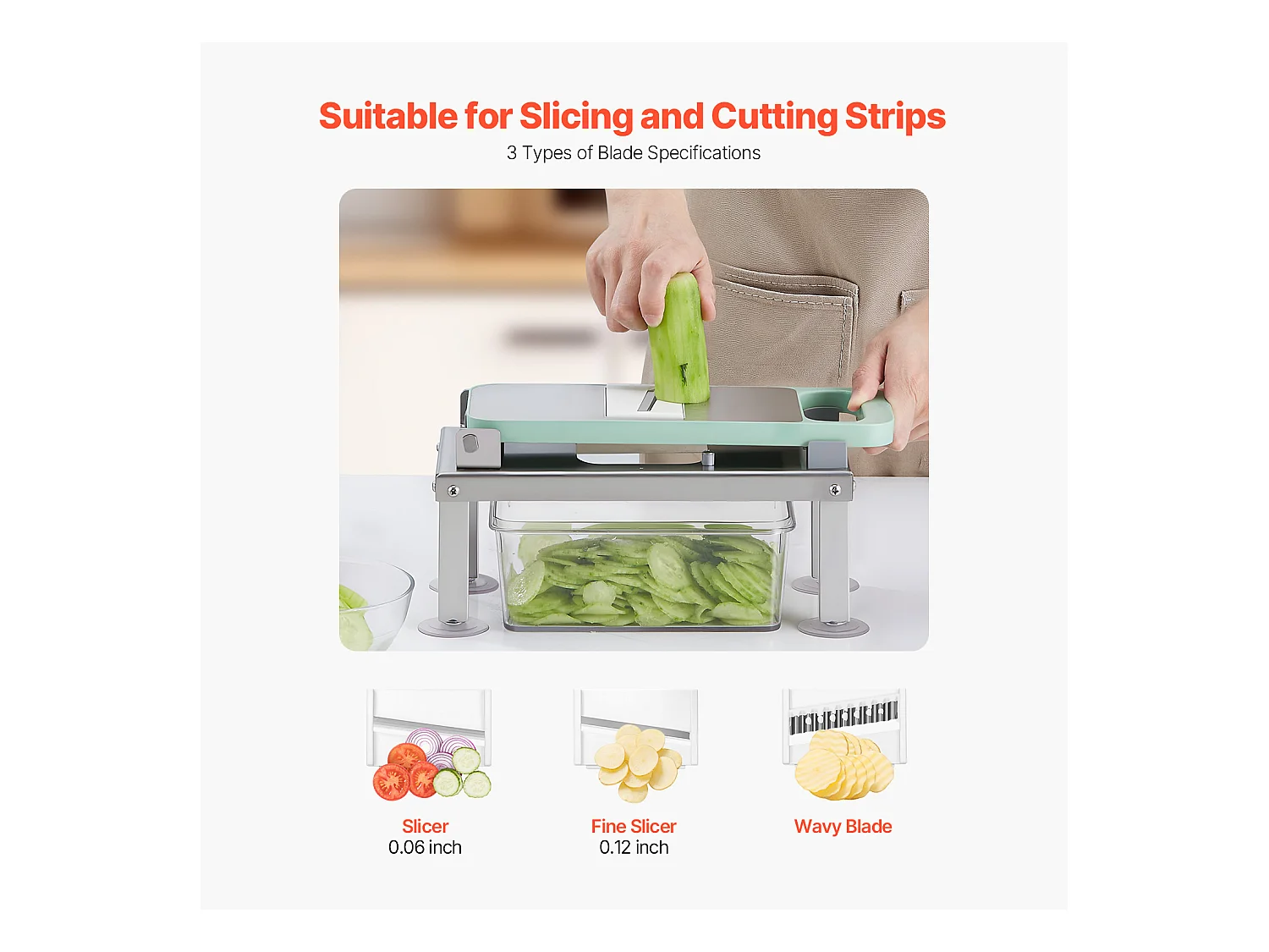 Mandoline Cuisine Hachoir SucceBuy,  avec 8 Lames en Acier Inoxydable et Récipient, Coupe Oignons et Pommes de Terre, Gadgets de Cuisine Hachage Rapide