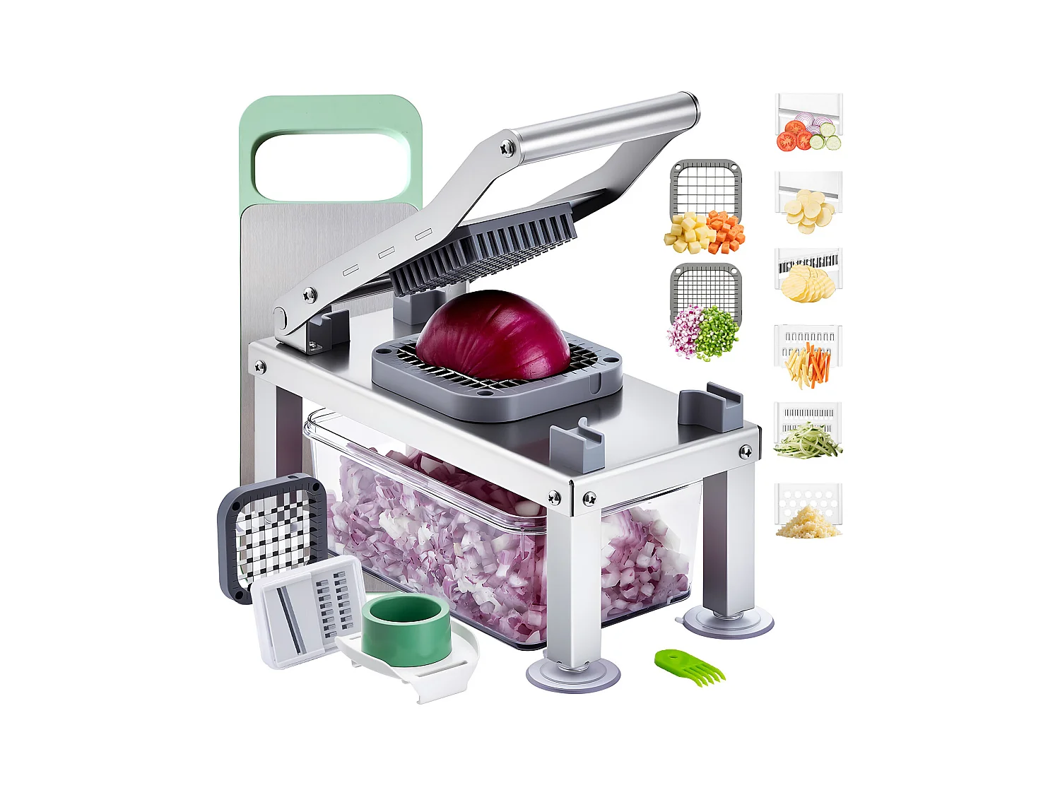 Mandoline Cuisine Hachoir SucceBuy,  avec 8 Lames en Acier Inoxydable et Récipient, Coupe Oignons et Pommes de Terre, Gadgets de Cuisine Hachage Rapide