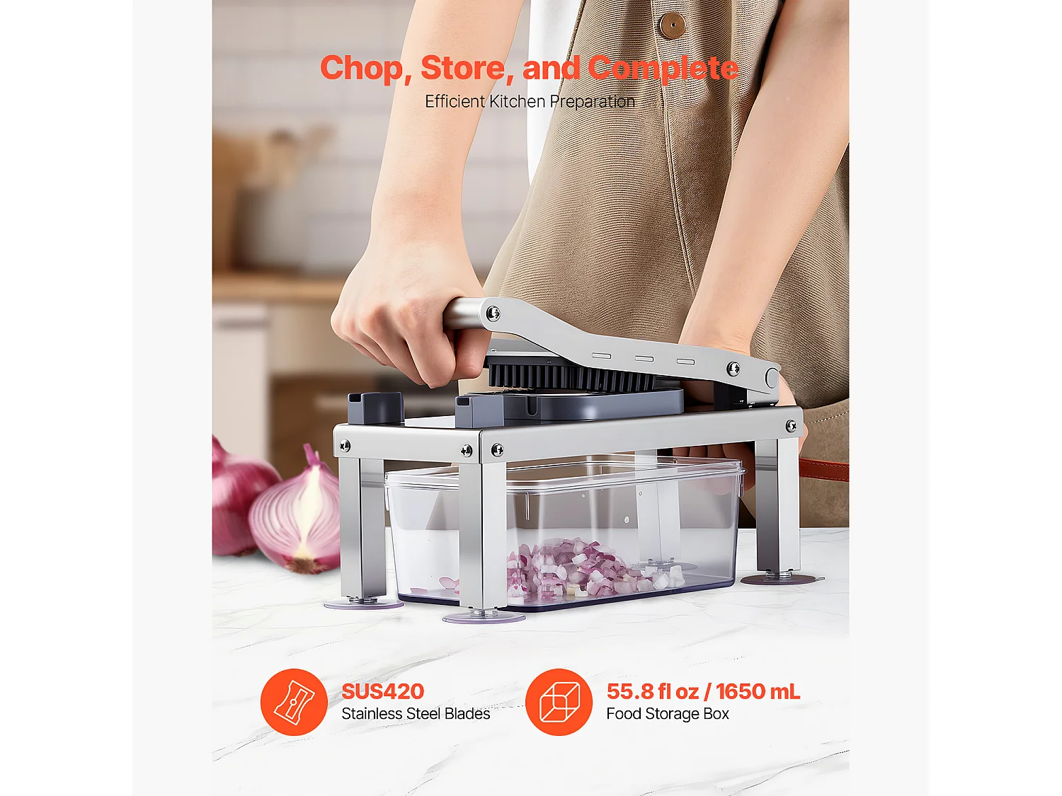 Mandoline Cuisine Hachoir SucceBuy,  avec 8 Lames en Acier Inoxydable et Récipient, Coupe Oignons et Pommes de Terre, Gadgets de Cuisine Hachage Rapide