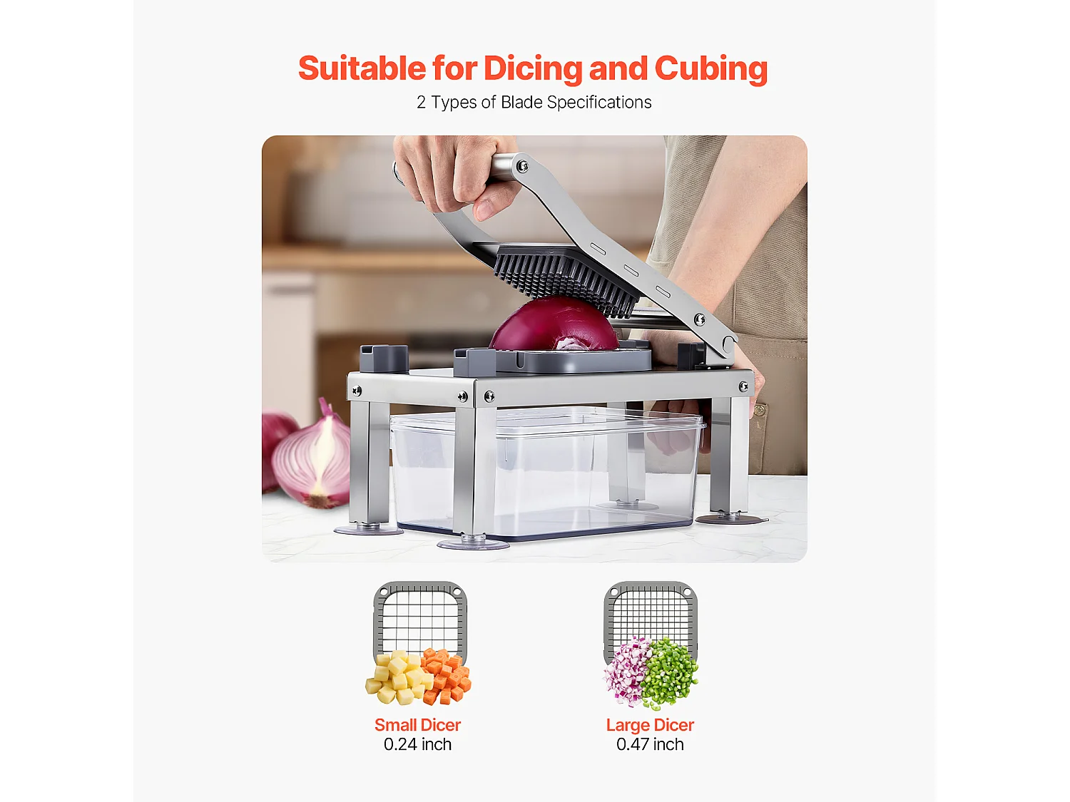 Mandoline Cuisine Hachoir SucceBuy,  avec 8 Lames en Acier Inoxydable et Récipient, Coupe Oignons et Pommes de Terre, Gadgets de Cuisine Hachage Rapide