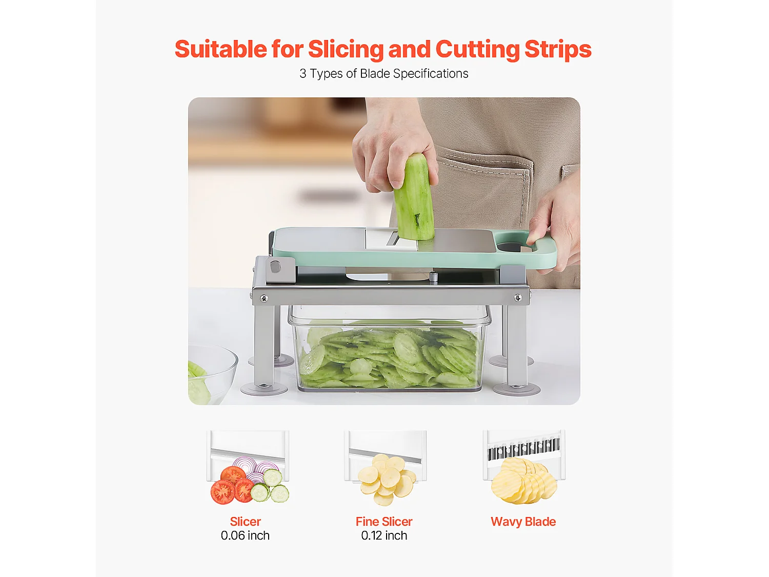 Mandoline Cuisine Hachoir SucceBuy,  avec 8 Lames en Acier Inoxydable et Récipient, Coupe Oignons et Pommes de Terre, Gadgets de Cuisine Hachage Rapide