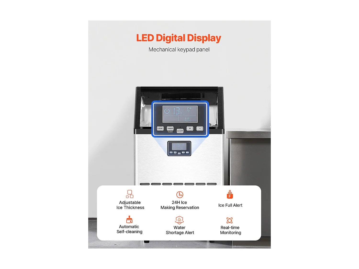 Máquina de Hielo Independiente SucceBuy, Capacidad de Producción de 68 kg/24 h, Pantalla Digital LED y Función de Autolimpieza, para Bar y Oficina