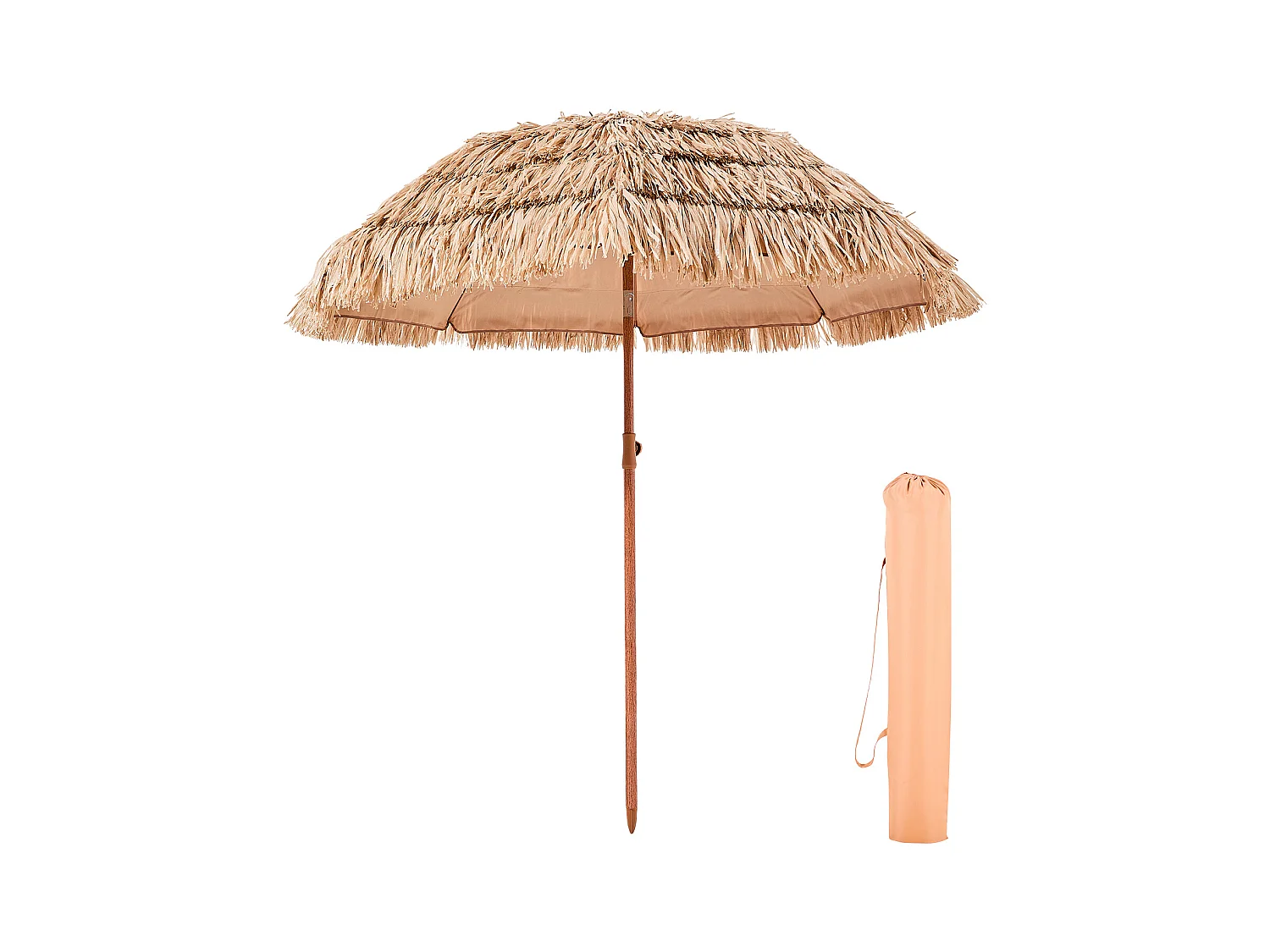 Parasol Hawaïen SucceBuy, 2 m Parasol Exotique Inclinable avec Toit Chaume PP, 8 Baleines Métalliques, pour Plage, Terrasse, Bord de Piscine, Jardin