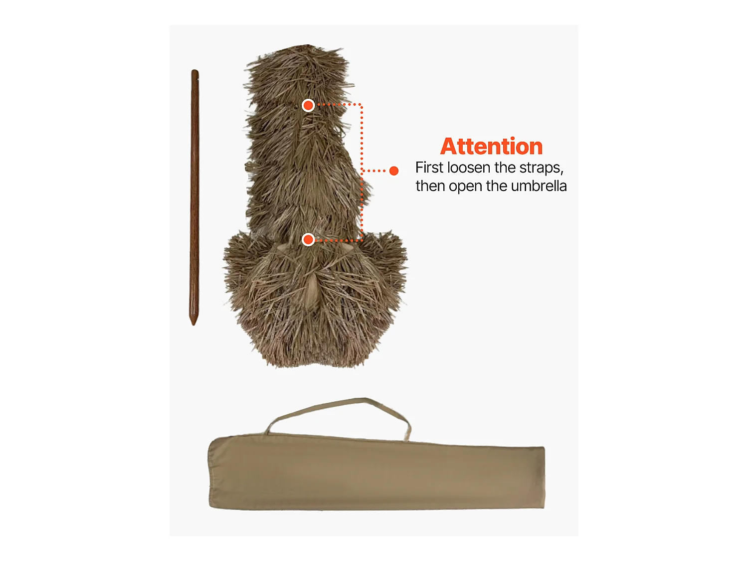 Parasol Hawaïen SucceBuy, 2 m Parasol Exotique Inclinable avec Toit Chaume PP, 8 Baleines Métalliques, pour Plage, Terrasse, Bord de Piscine, Jardin