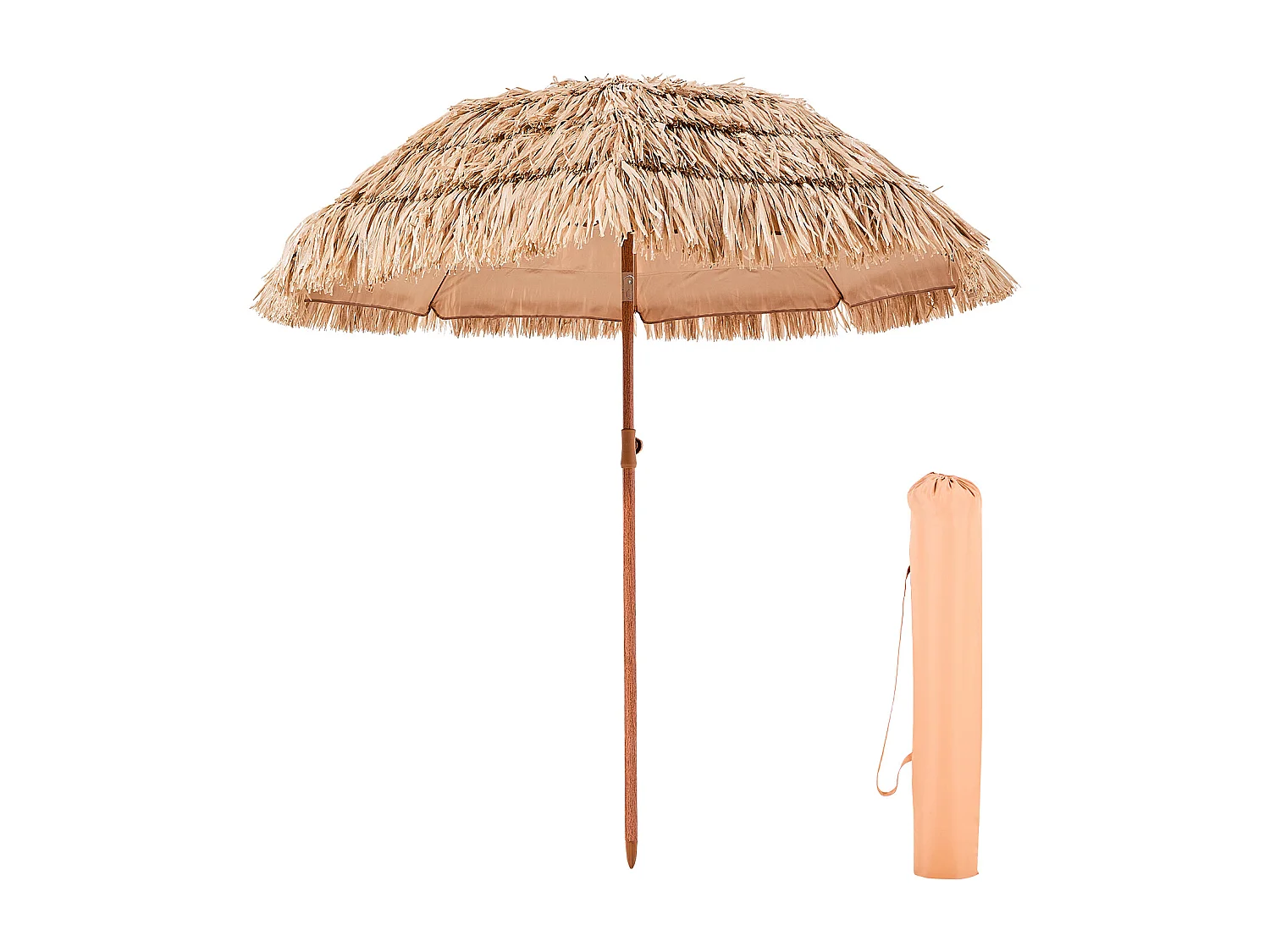 Parasol Hawaïen SucceBuy, 2 m Parasol Exotique Inclinable avec Toit Chaume PP, 8 Baleines Métalliques, pour Plage, Terrasse, Bord de Piscine, Jardin