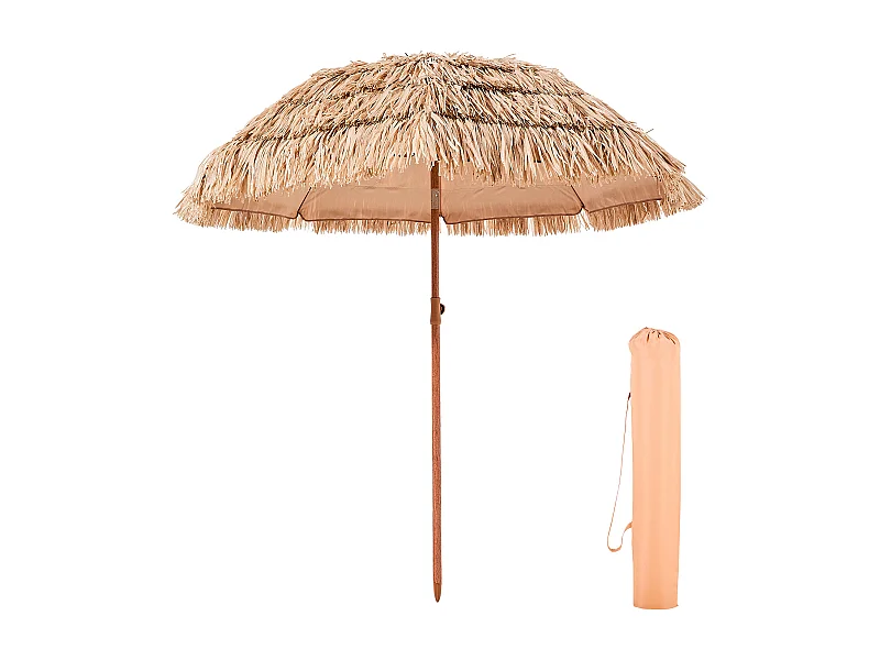 Hawajski Parasol SucceBuy, Uchylny Egzotyczny Parasol 2 m ze Strzechą PP, 8 Metalowych Żeber, na Plażę, Patio, Basen, do Ogrodu