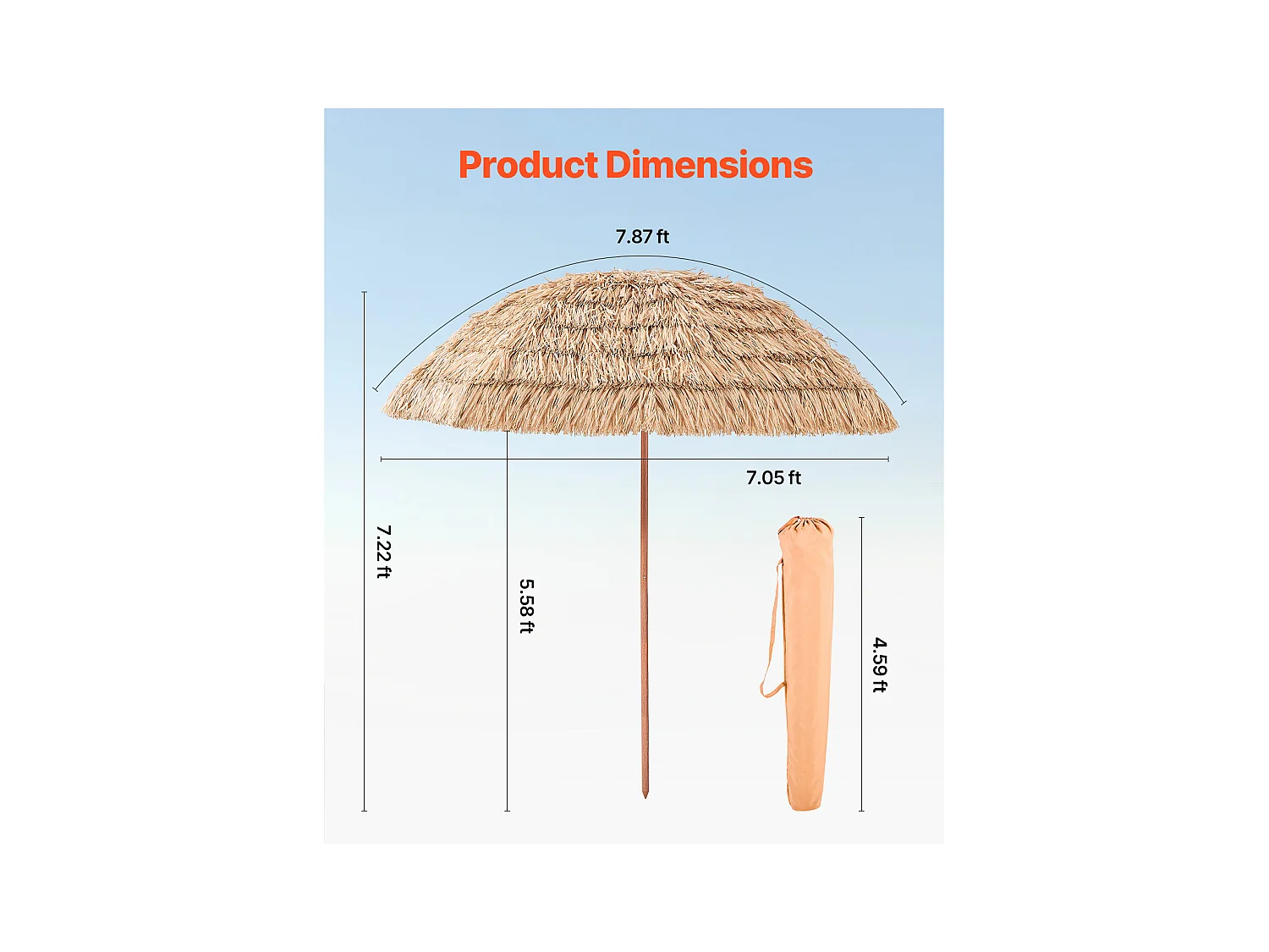 Parasol Hawaïen SucceBuy, 2,4 m Parasol Exotique Inclinable avec Toit Chaume PP, 8 Baleines Métalliques, pour Plage, Terrasse, Bord de Piscine, Jardin