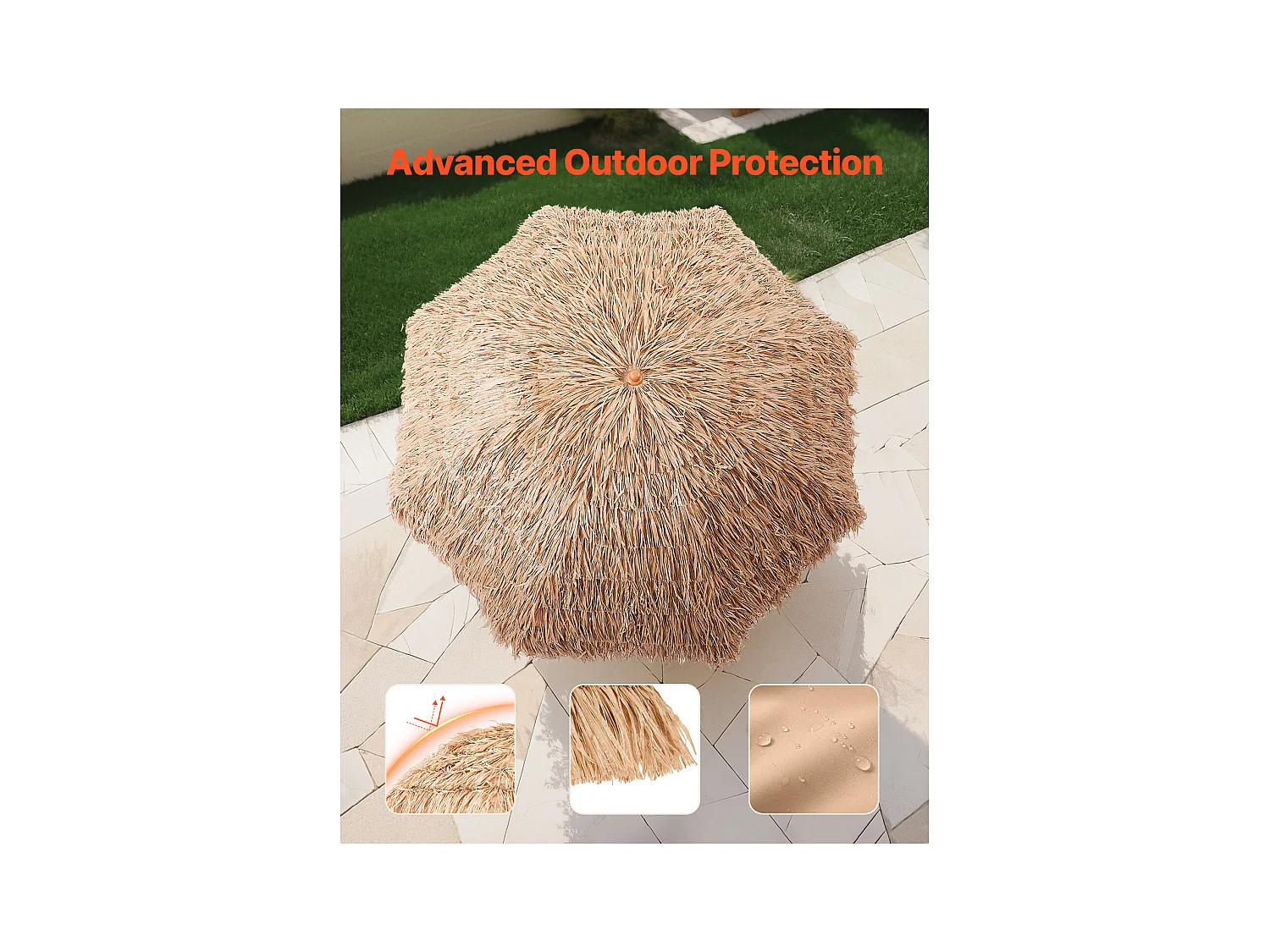 Parasol Hawaïen SucceBuy, 2,4 m Parasol Exotique Inclinable avec Toit Chaume PP, 8 Baleines Métalliques, pour Plage, Terrasse, Bord de Piscine, Jardin