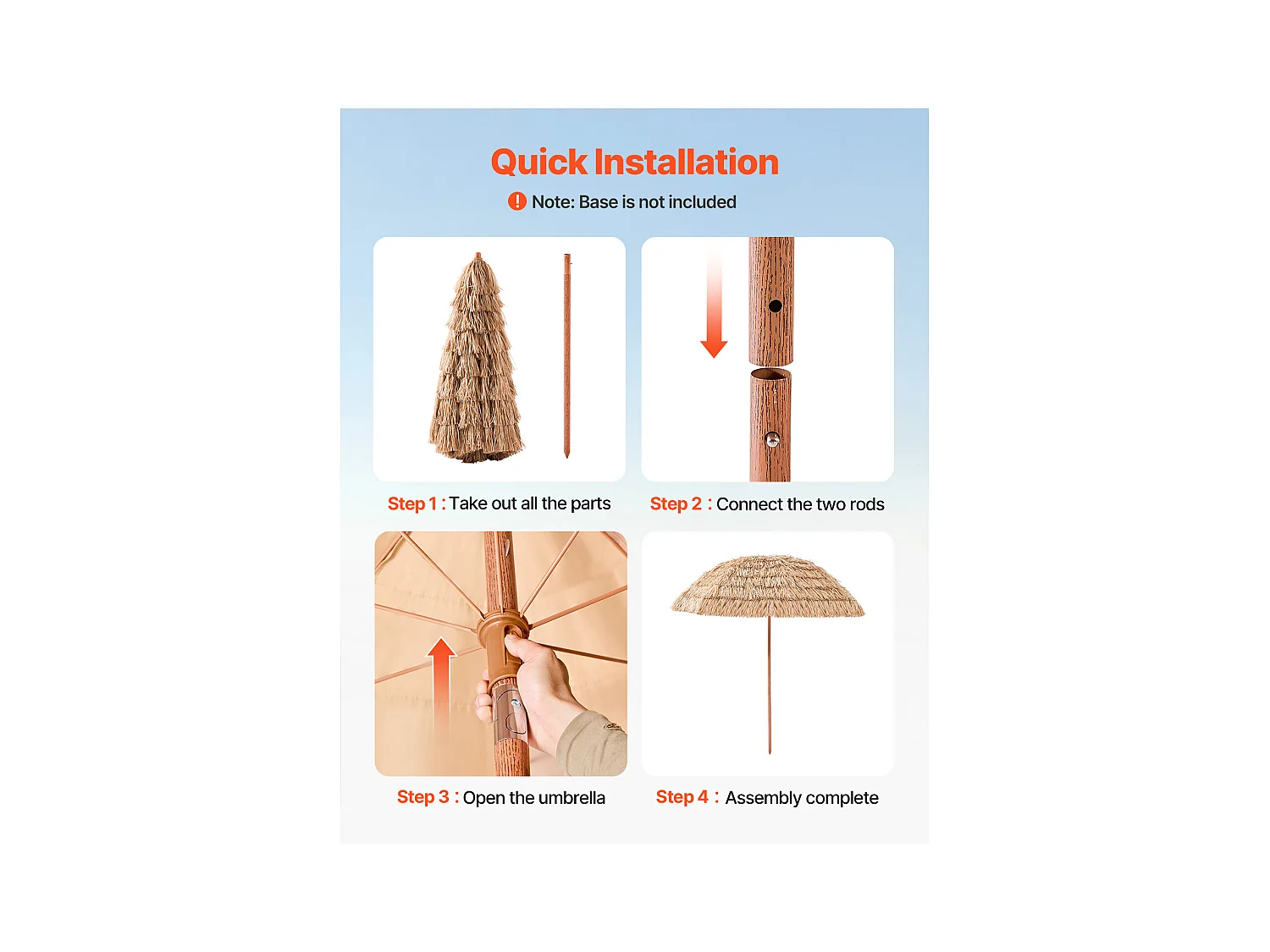 Parasol Hawaïen SucceBuy, 2,4 m Parasol Exotique Inclinable avec Toit Chaume PP, 8 Baleines Métalliques, pour Plage, Terrasse, Bord de Piscine, Jardin