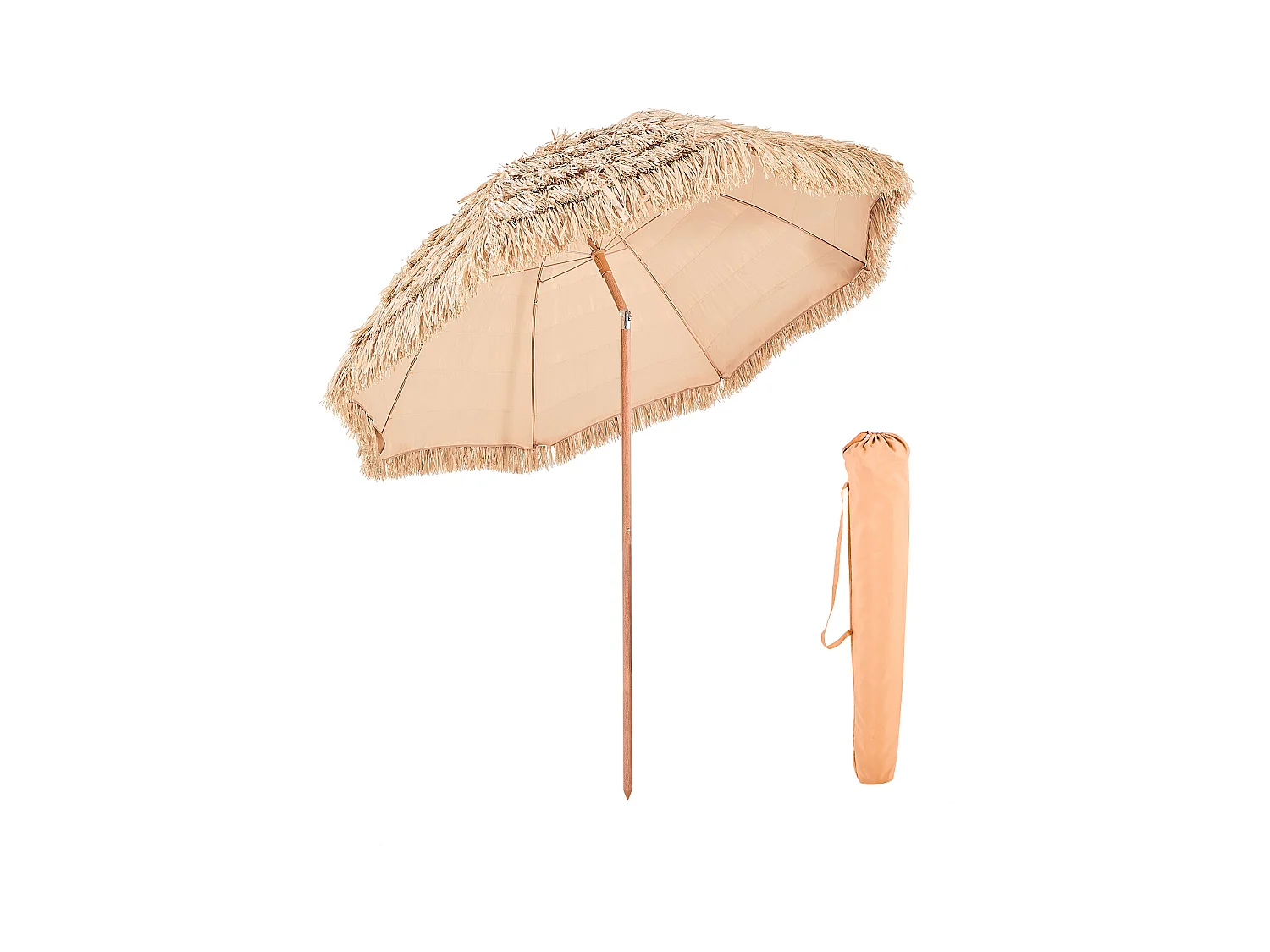 Sombrilla Hawaiana SucceBuy, Sombrilla Exótica Inclinable de 2,4 m con Techo de Paja de Polipropileno y 8 Varillas Metálicas, para Playa, Patio, Piscina y Jardín