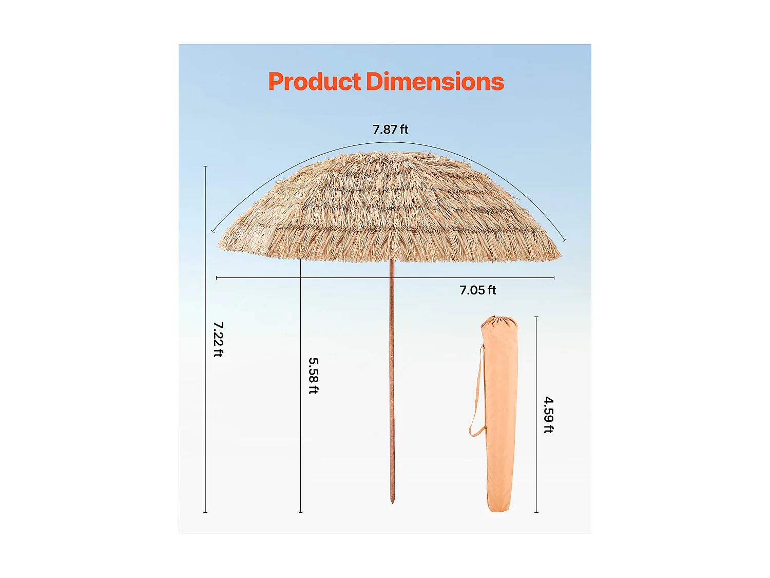 Parasol Hawaïen SucceBuy, 2,4 m Parasol Exotique Inclinable avec Toit Chaume PP, 8 Baleines Métalliques, pour Plage, Terrasse, Bord de Piscine, Jardin